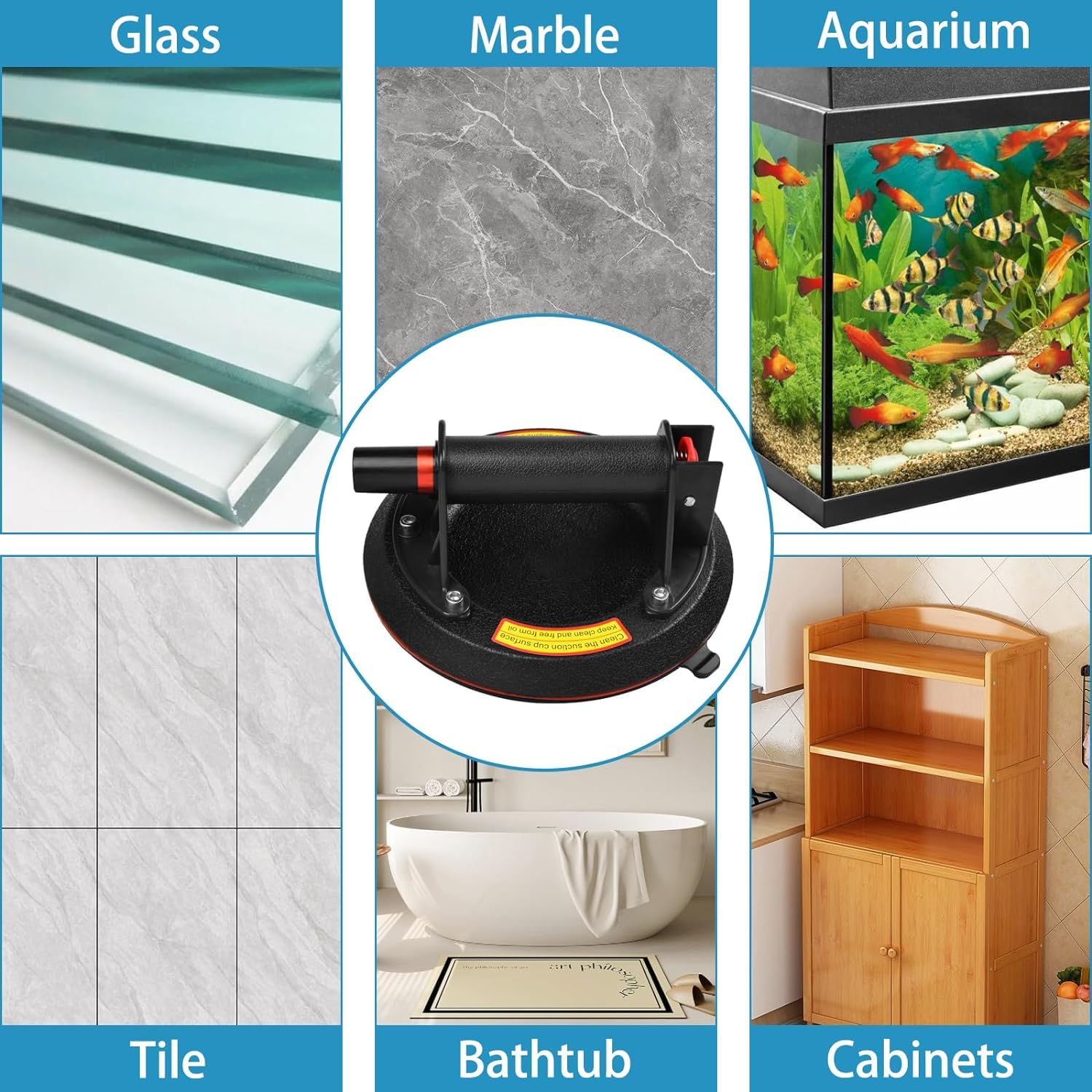 Serplex Suction Cup Lifter for Glass and Tile with 8 in Pad 330lbs Capacity | Ergonomic Handle