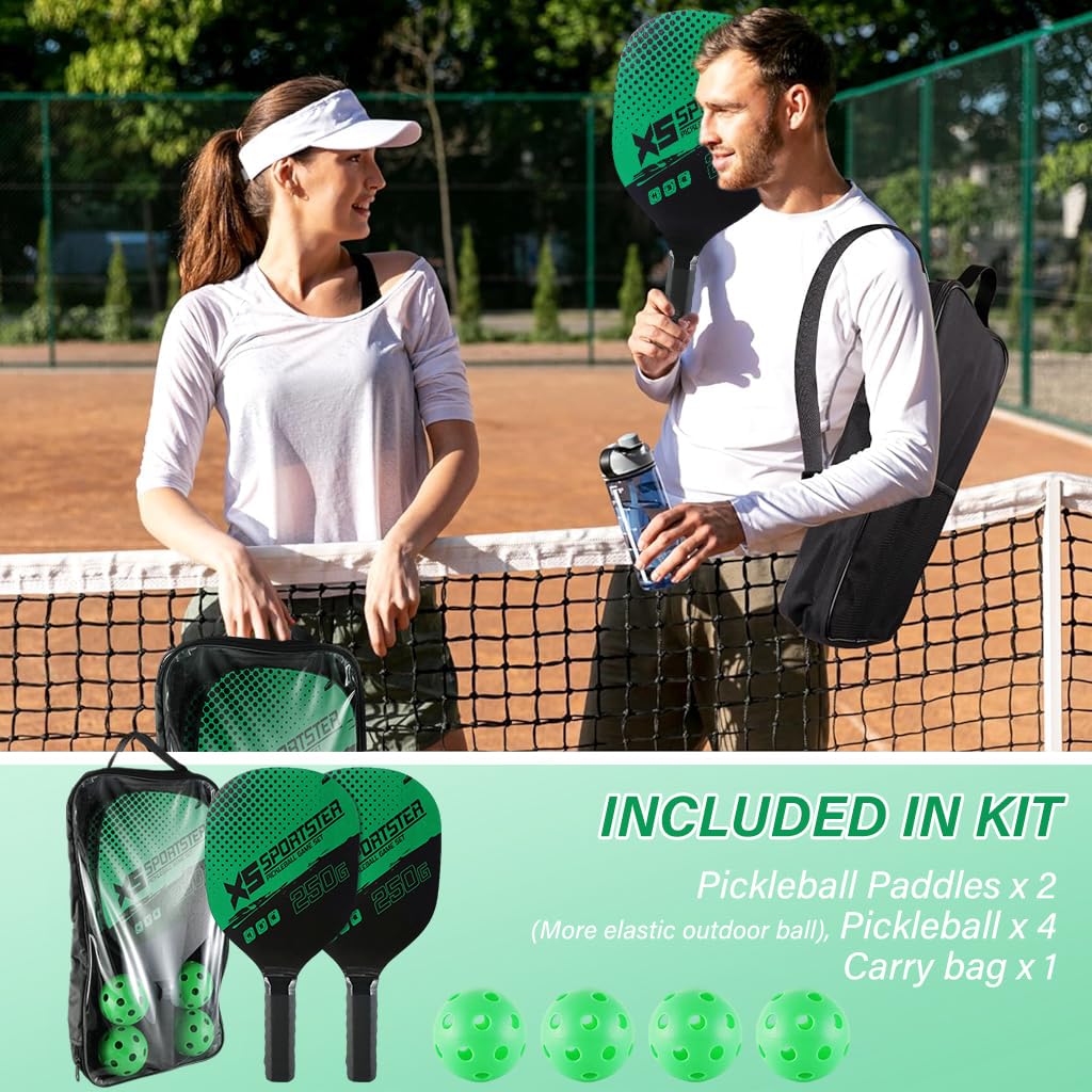 Proberos Pickleball Paddles Kit with 4 Balls and Portable Bag for Outdoor Family Fun | Green