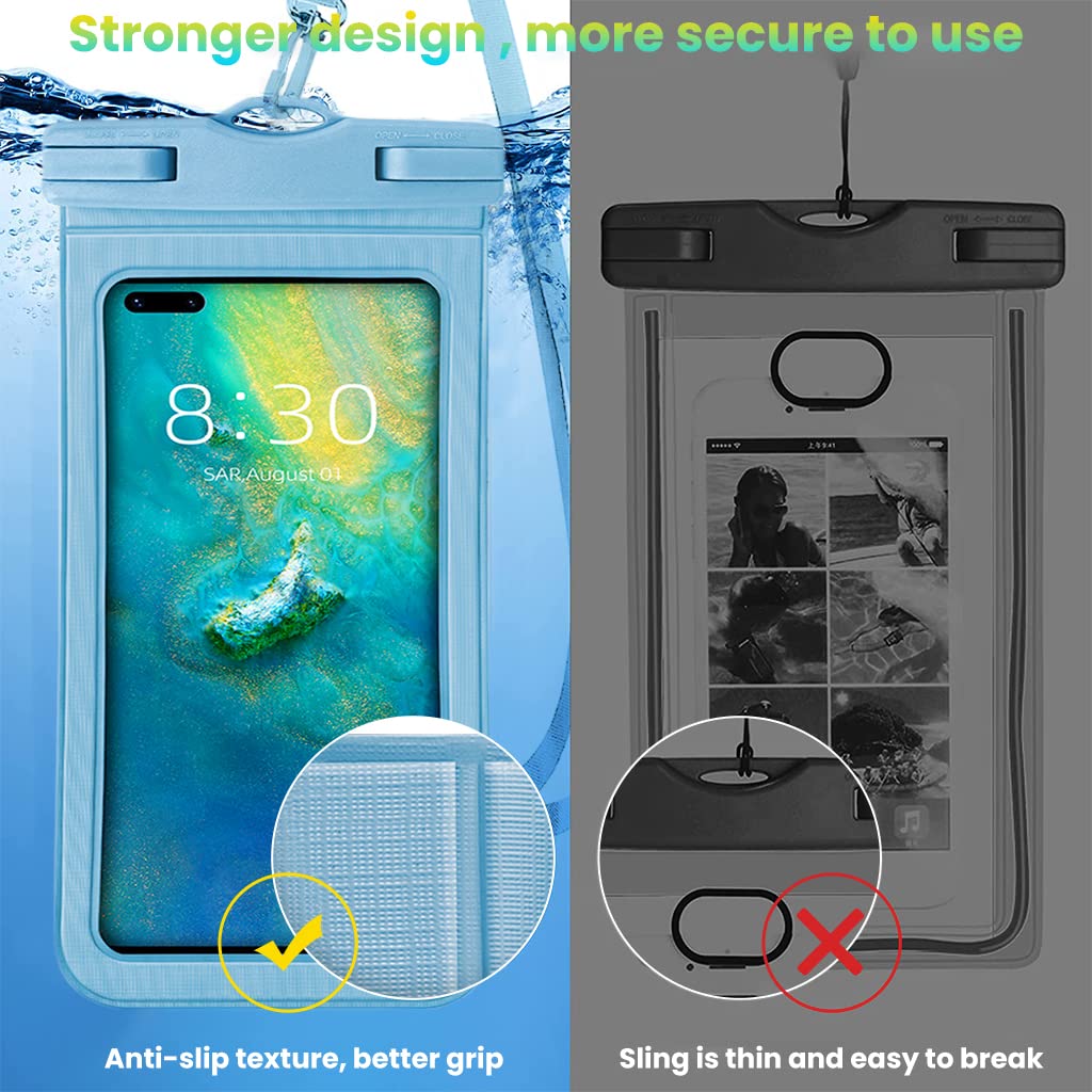 Waterproof Mobile Pouch for 6.9 in Phones with IPX8 PVC Touch Screen | Blue Cover and Lanyard