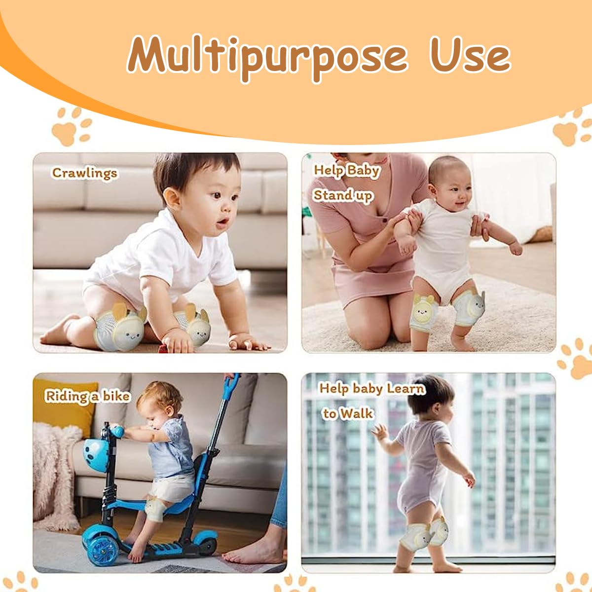 SNOWIE SOFT Baby Knee Pads for Crawling with Anti Slip Elastic Sleeve | 2 Pair Breathable Protection for Infants Toddlers