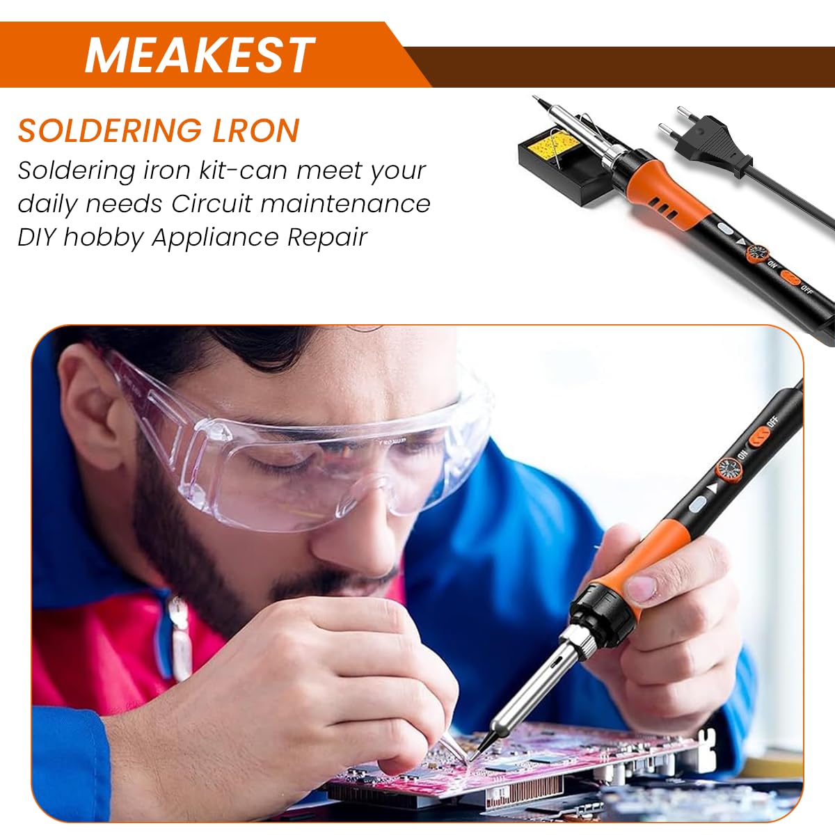 Serplex® 60W Soldering Iron Kit With 5 Tips, Quick Heat 200-450°C Adjustable Temperature Soldering Gun With On/Off Switch, Soldering Wire, Electric Soldering Kit Set For Electronics Repair & DIY Craft