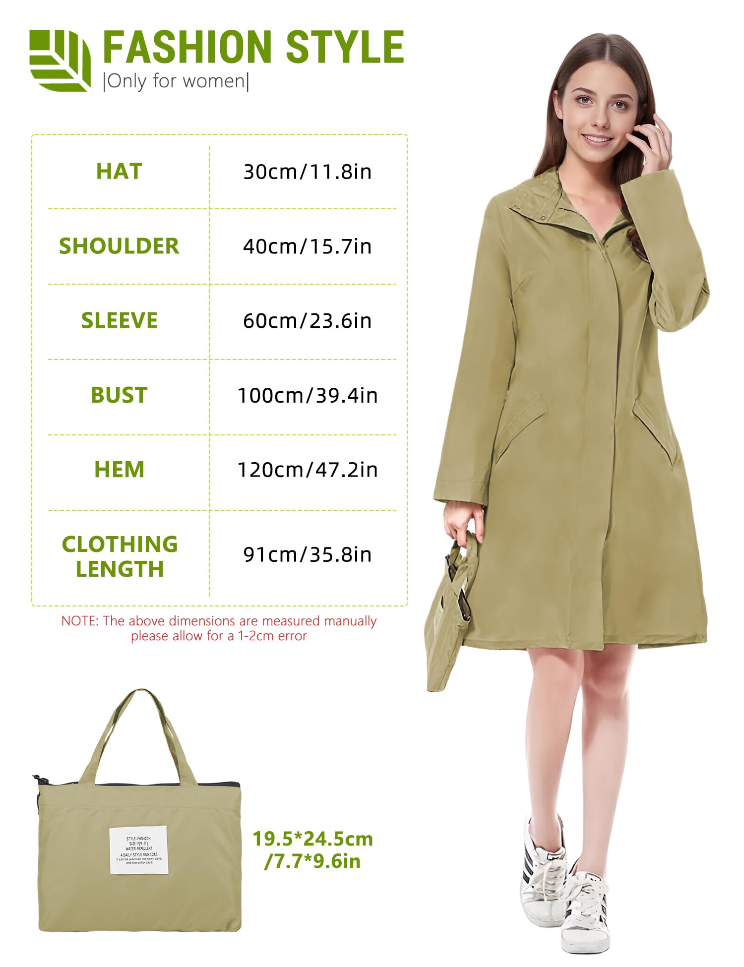 Venzina Raincoat for Women with Hood and Snap Button Front featuring Waterproof Nylon | Lightweight Knee Length Zip Up Design for Travel and Outdoor Use