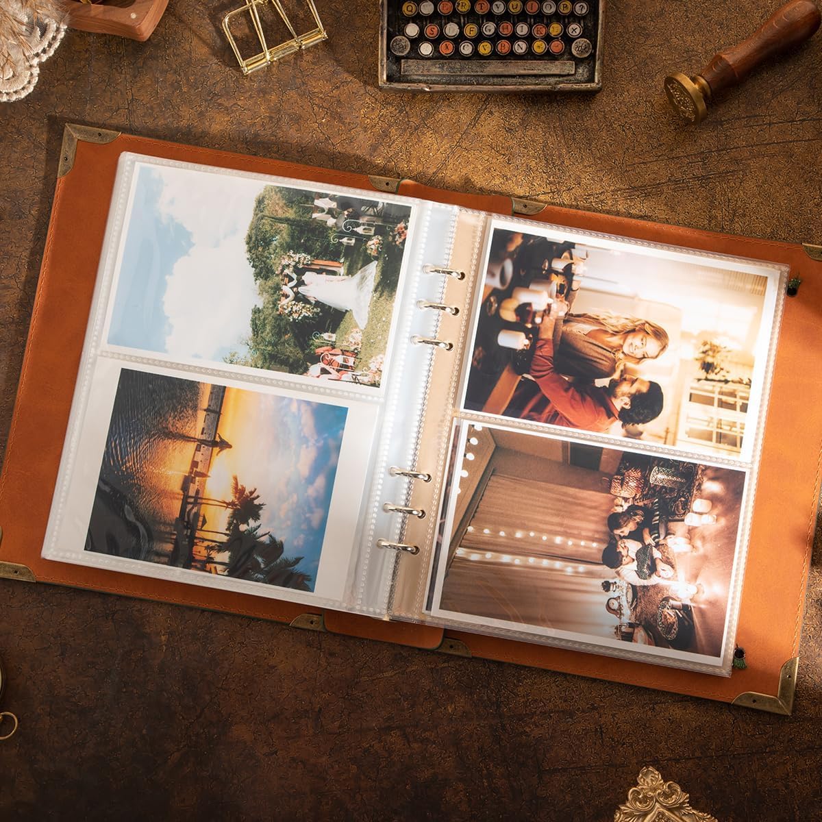 HASTHIP Photo Album for 4x6 Photos with 30 Sheets Vintage Craft Paper and Embossed PU Leather Cover