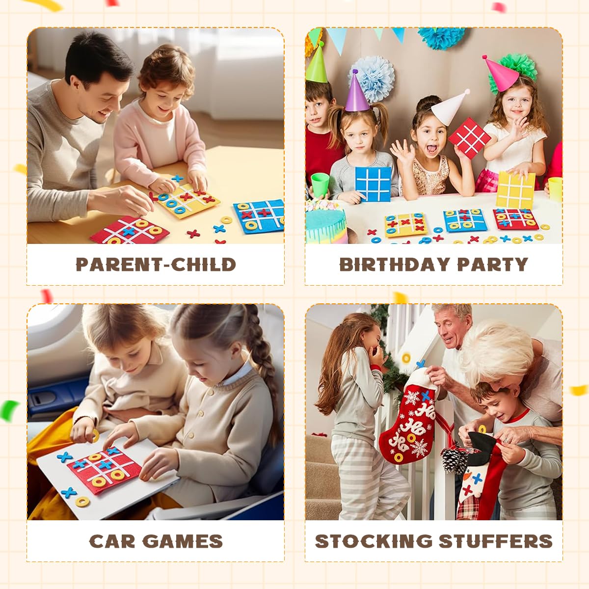 PATPAT Felt Tic Tac Toe Game for Kids with 6 Color Pieces and Storage Pouch | Travel Toy
