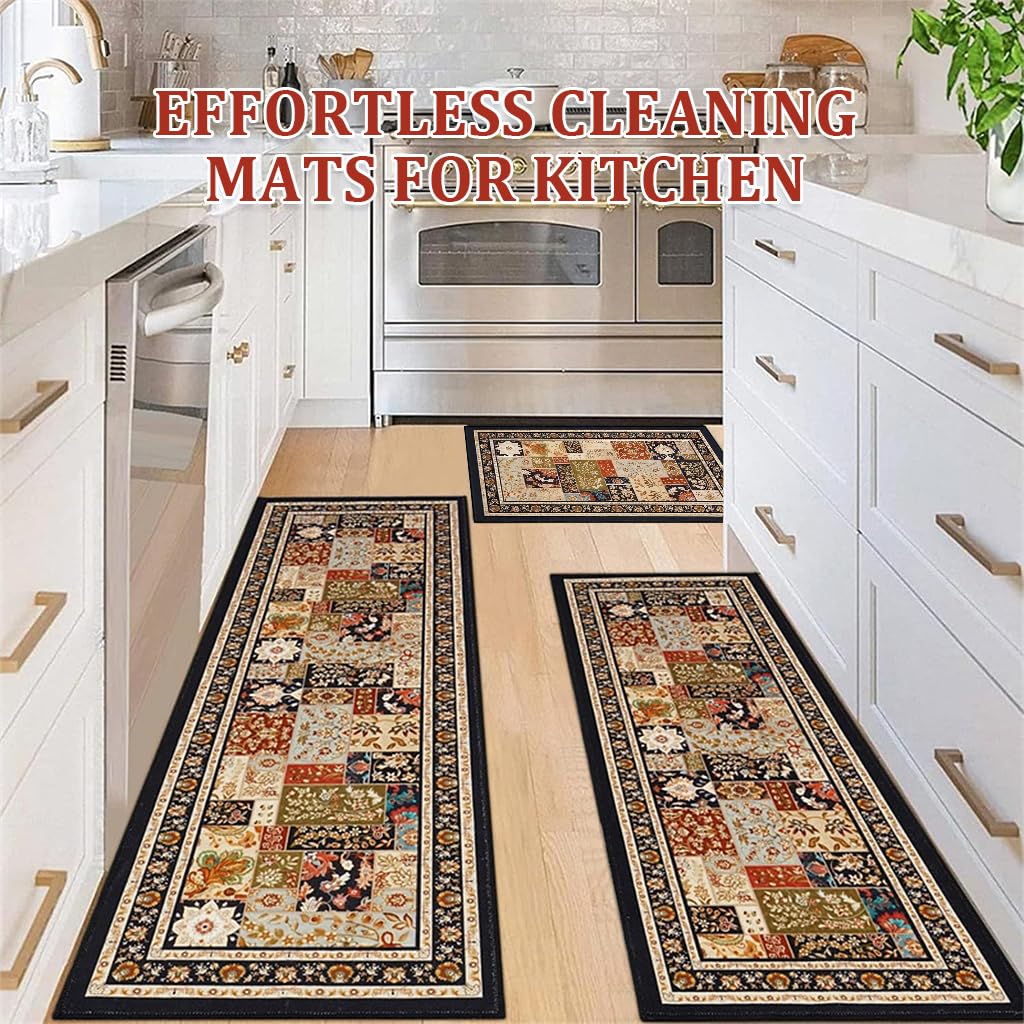 Supvox Kitchen Mats for Floor with Retro Floral Print and Anti Slip Backing | 3 Sizes 40×60cm to 40×120cm