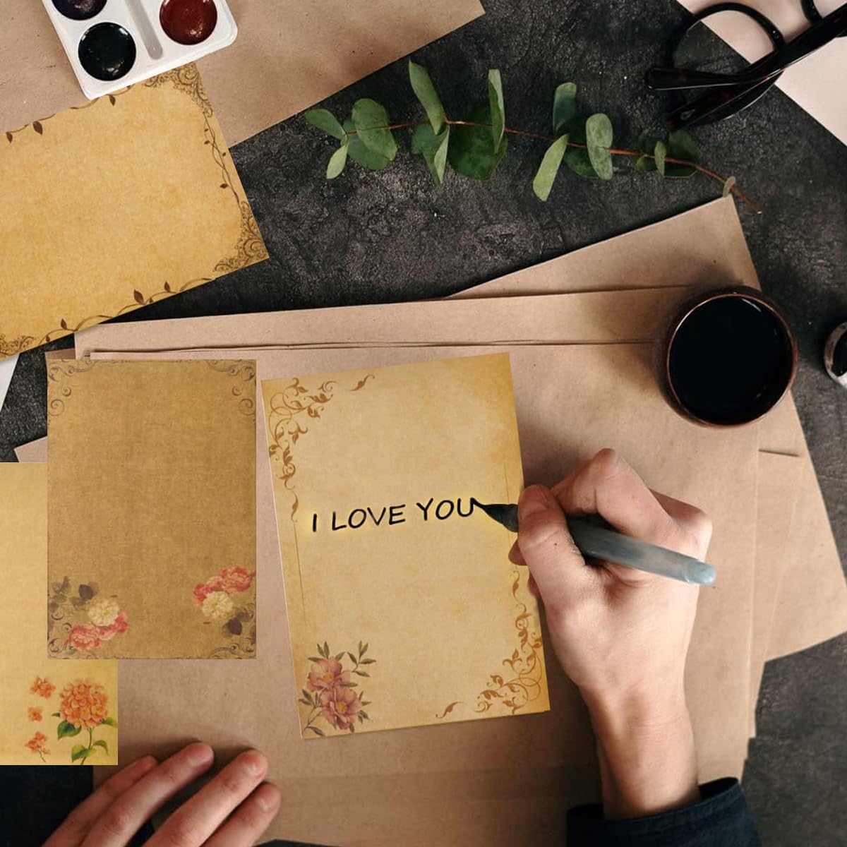 OFIFO Vintage Letter Writing Paper Sheets for Invitations and Journaling 48 Pcs 8.26x5.7in | 8 Floral Retro Designs