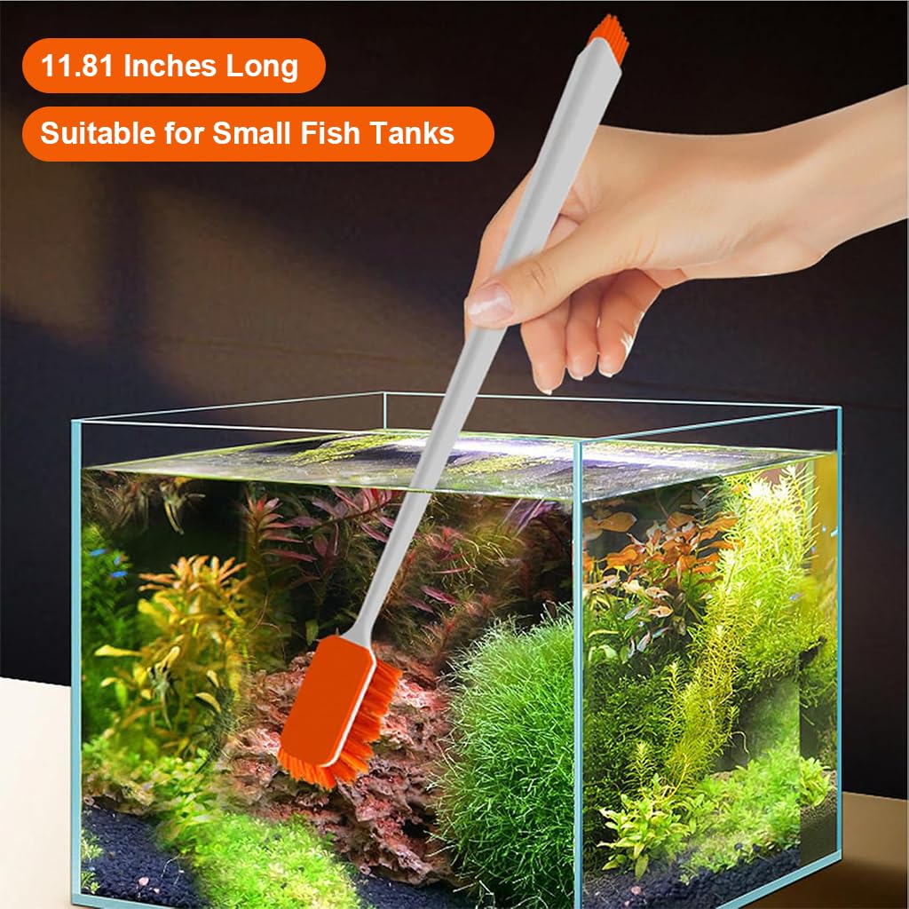 Qpets Aquarium Algae Cleaner for Small to Medium Tanks with Dual Head Brush & Felt Pad