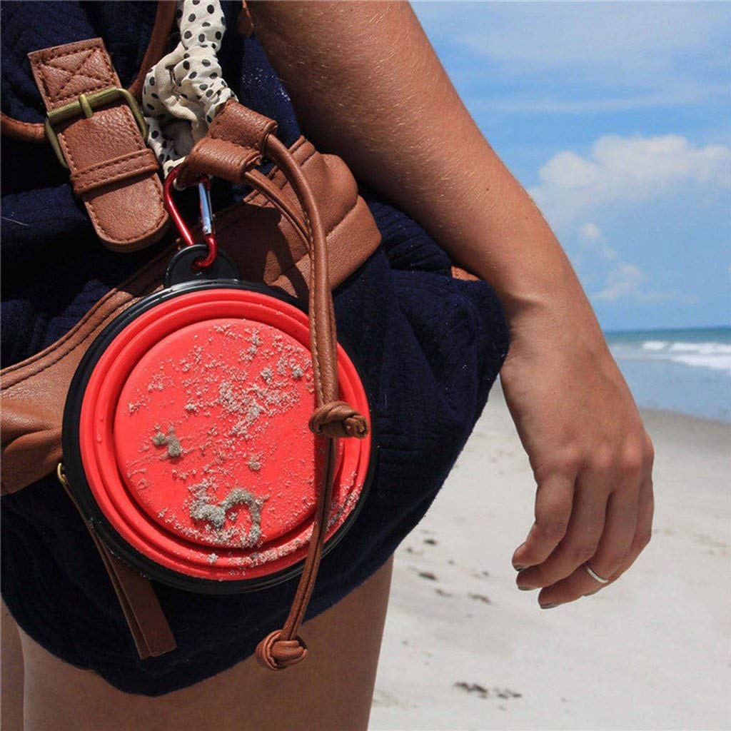 ELEPHANTBOAT Collapsible Silicone Dog Bowl for Travel with Hook Blue 10 cm 2 PCS