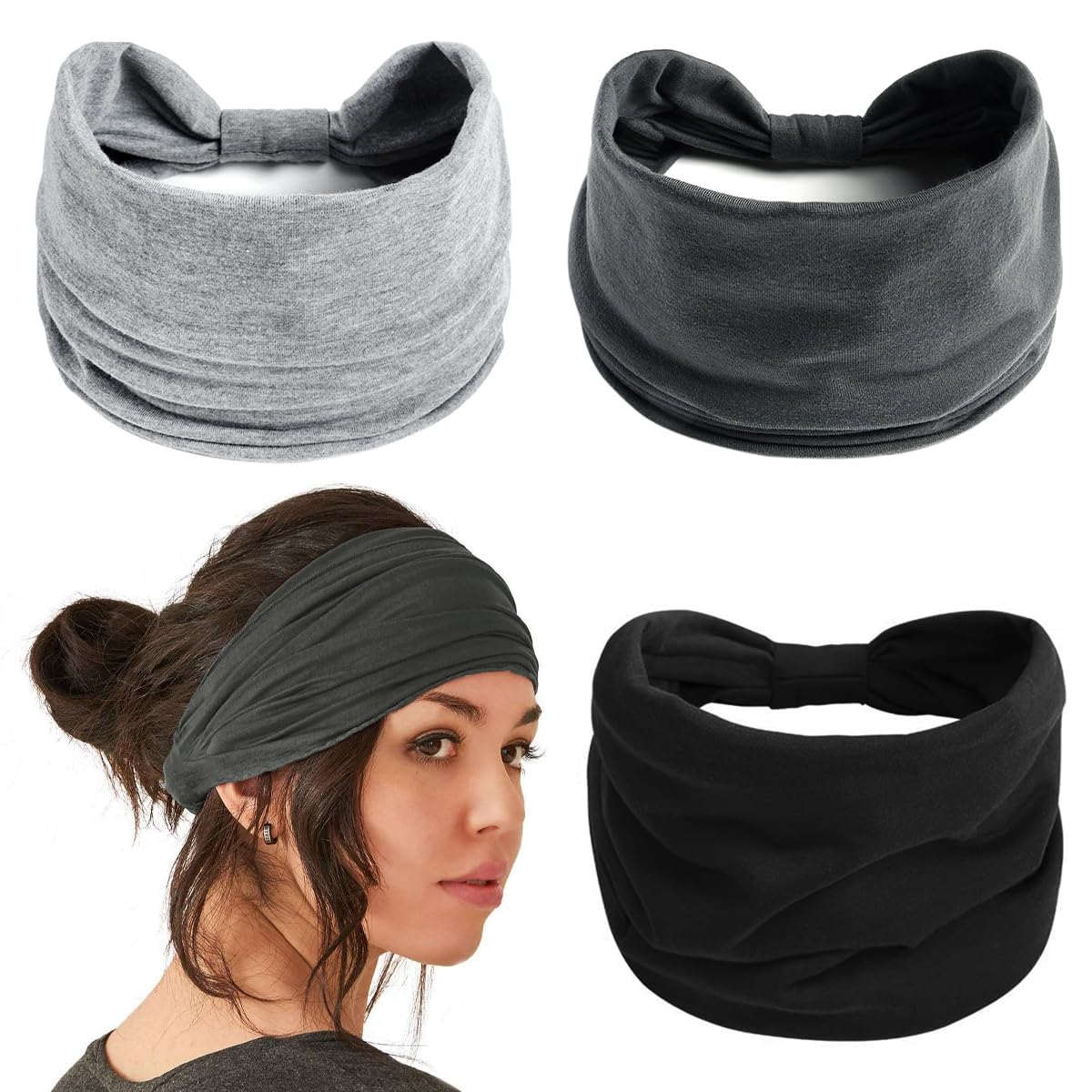 MAYCREATE® 3pcs Wide Headband for Women Stretchy Yoga Head Band for Women 3 Colors Cotton Hair Bands for Women Teen Girls Sport Fitness Makeup