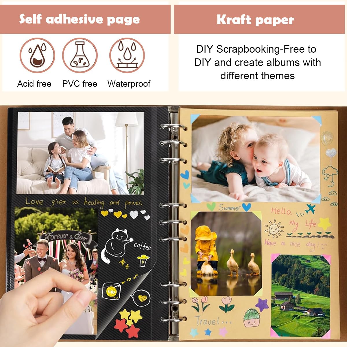 HASTHIP Photo Album Kit for DIY Scrapbooking with 52 Sheets 104 Pages PU Leather Cover