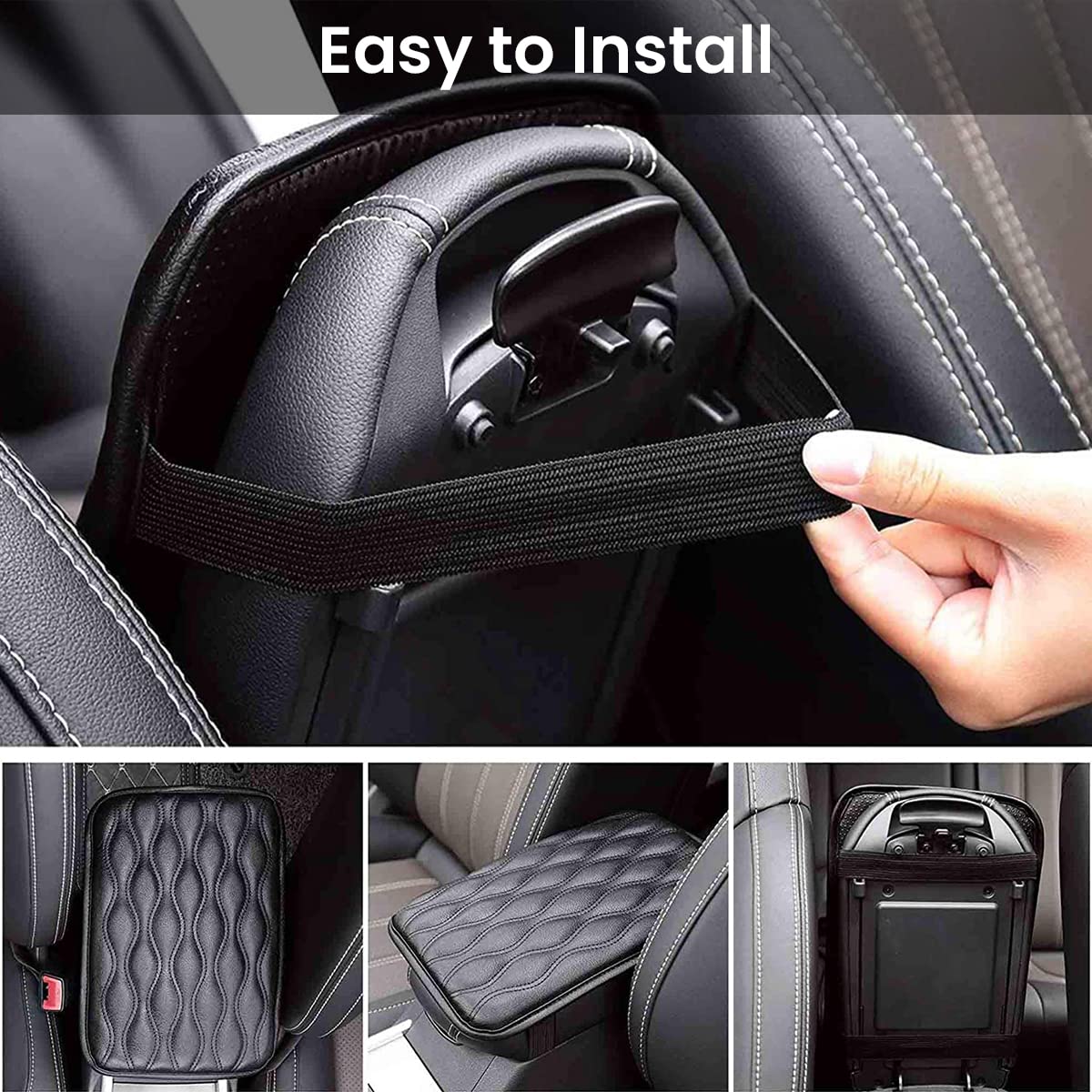 STHIRA Car Armrest Pad for Center Console with Dual Elastic Belts 8.26×11.8 in PU Leather | Fits Most Vehicles