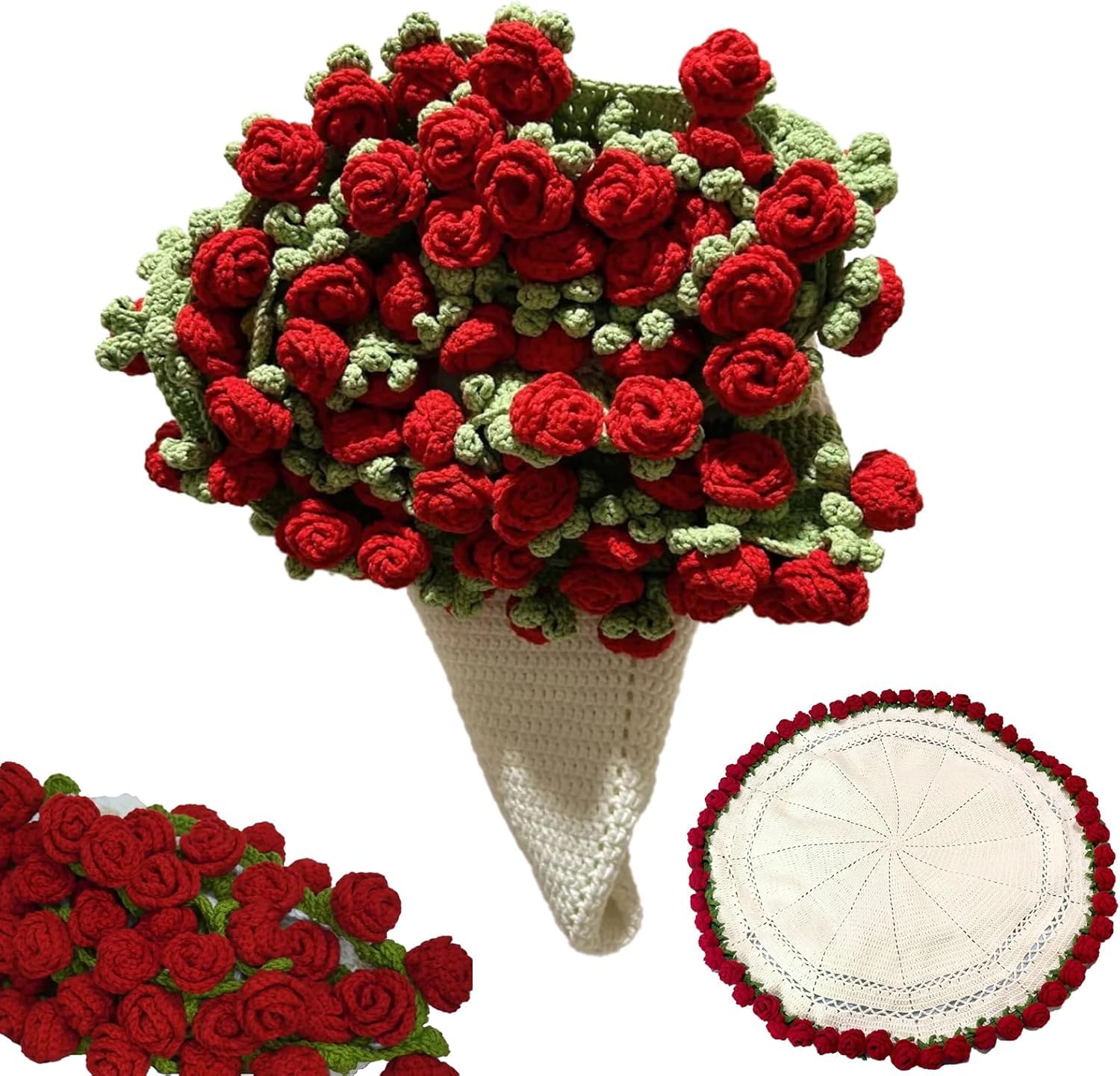 HASTHIP® Flower Bouquet Blanket,Handmade Crochet Flower Blanket,Soft and Lightweight Knitted Throw Blankets