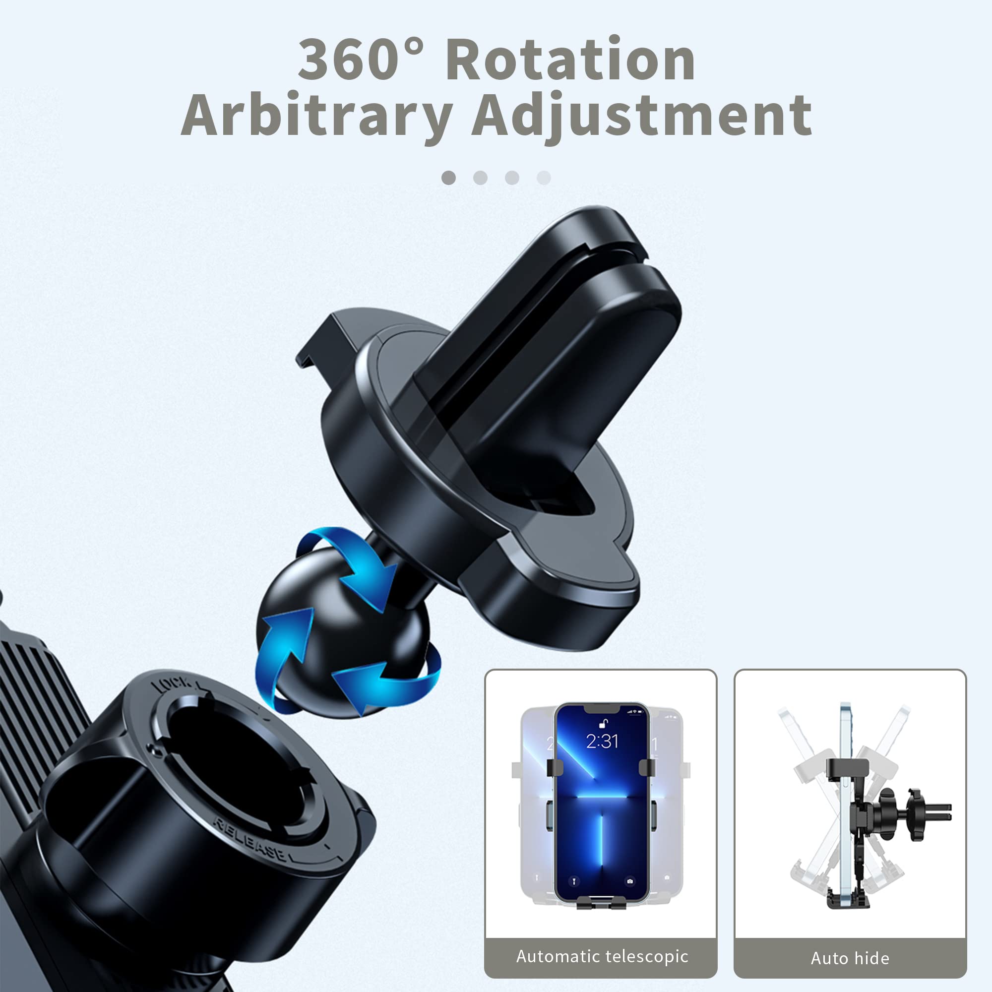 ZORBES Car Phone Holder for Air Vent with 360° Rotation and Auto Bouncing Claws | Metal Clip Base