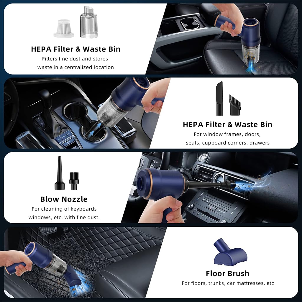 ZORBES Electric Compressed Air Duster for Car and Home with 120W 10000Pa Suction | 42000RPM Handheld Vacuum featuring 4000mAh Battery