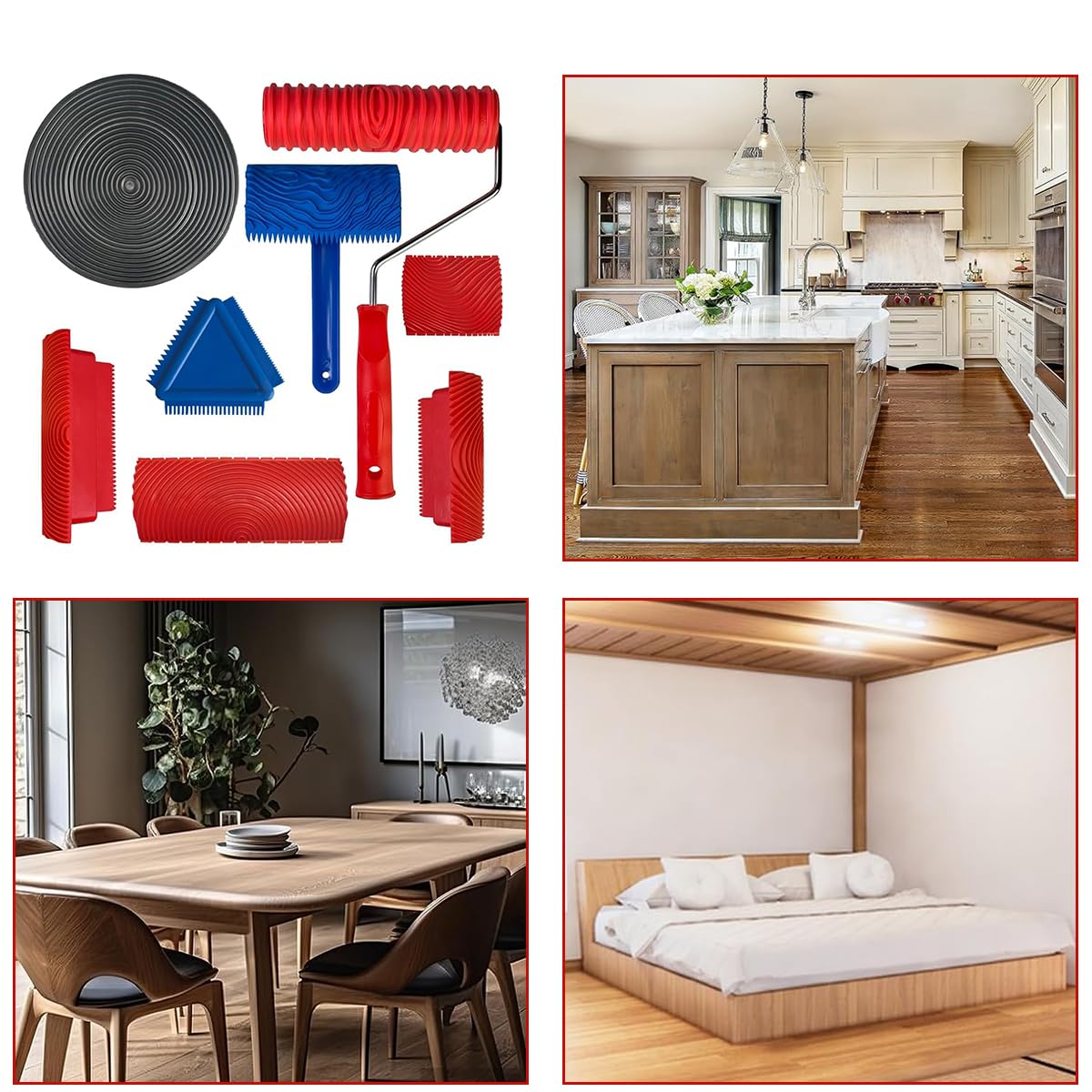 Serplex Paint Roller Tool Kit for Wood Grain Effects with Spiral and Cross Grain Rollers | 8Pcs Set