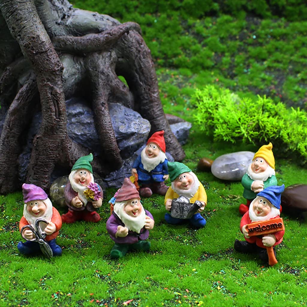 HASTHIP Fairy Garden Miniature Gnomes Set for DIY Decor featuring 7 pcs 6.5×6×9 cm Resin Figures | Cute Dwarf Figurines for Home and Garden