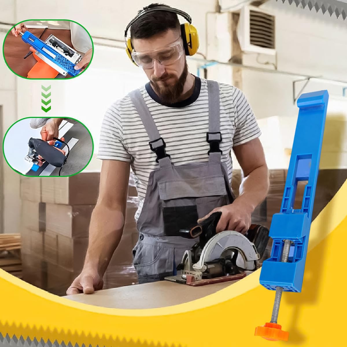 Serplex Clamp Circular Saw Guide for 4 Inch Cutting Machines featuring Adjustable Base | Precision Woodworking and Marble DIY 3PCS