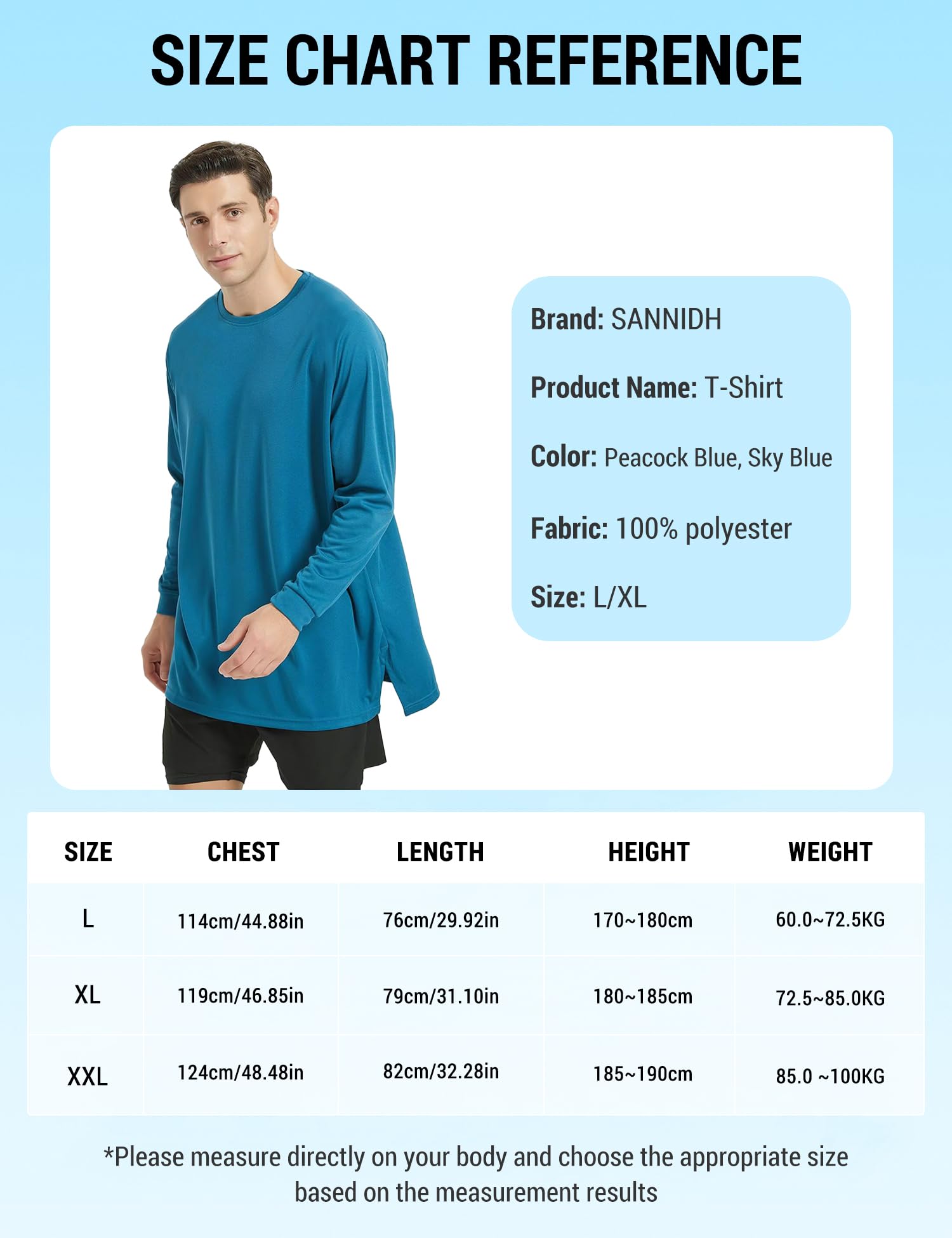 SANNIDHI Men's Crew Neck T Shirt for Running and Daily Wear with Moisture Wicking Fabric | Peacock Blue Long Sleeve Pullover