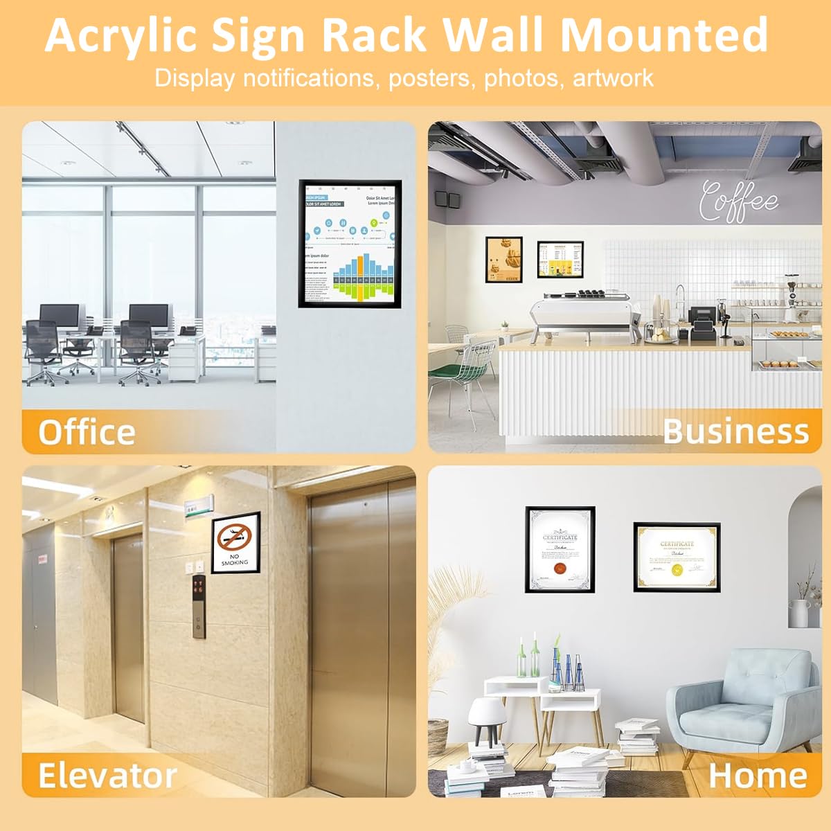 Climberty Magnetic Cover Sign for Office and Store Displays with Self-Adhesive Frame 8.5x11 | Clear PVC Wall Holder