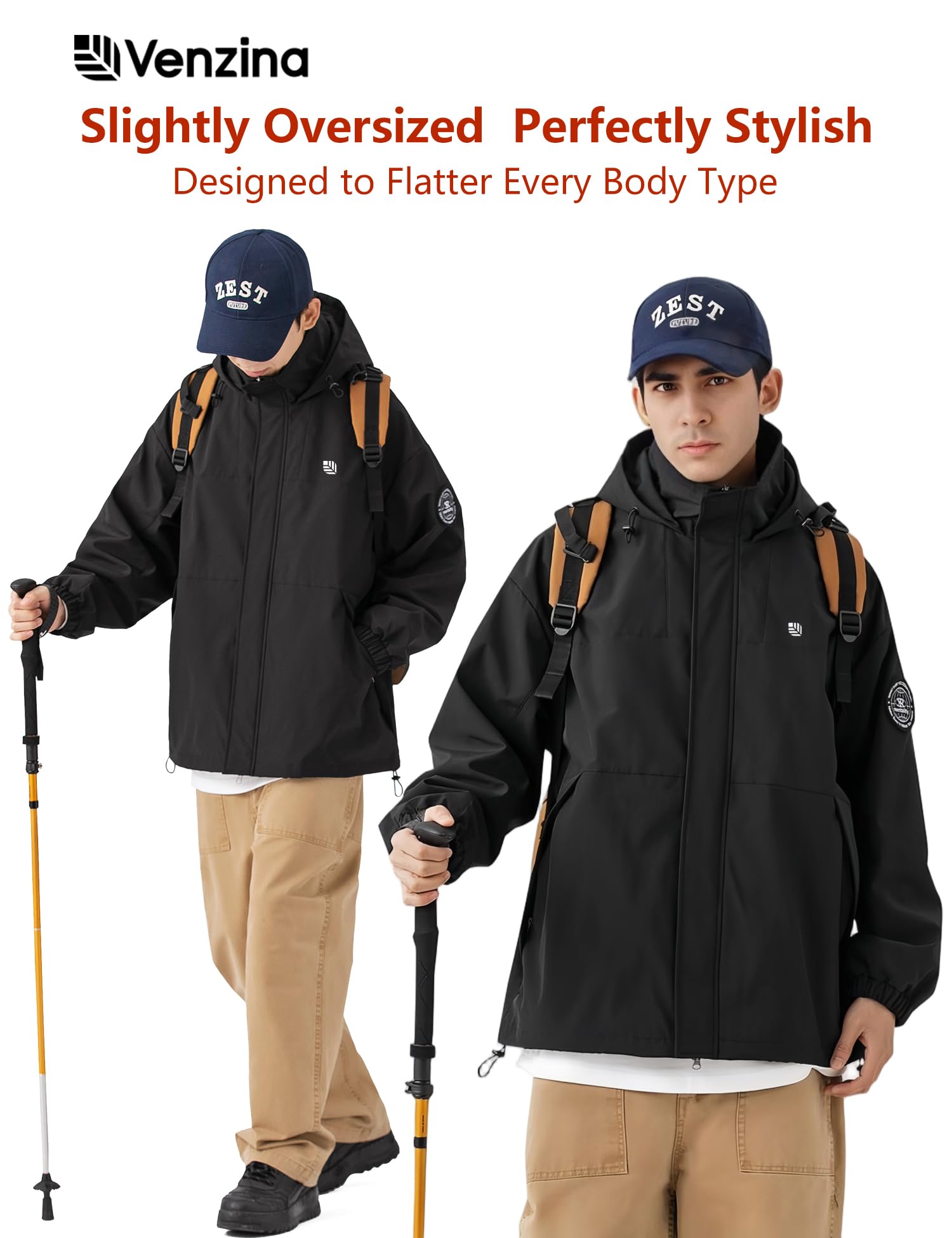 Venzina Men's Modular Tech Wear Jacket for Urban Outdoor Style with Interchangeable Patches and Waterproof Hood