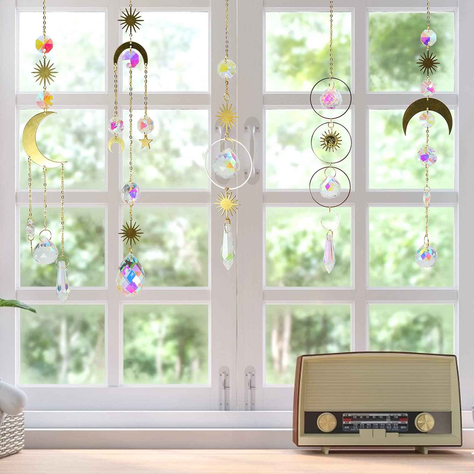 HASTHIP® 200 Pcs DIY Crystal Sun Catchers Indoor Window, Hanging Prism Suncatcher for Window, Glass Crystal Alloy Accessories Sun Catcher Crafts for Adult, DIY Gifts for Mom