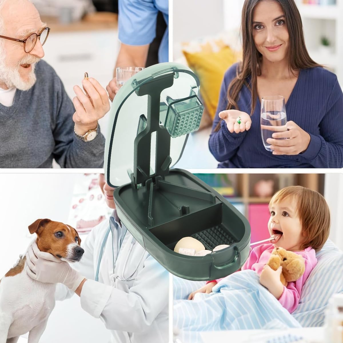 HANNEA Pill Cutter Splitter for Small Tablets with V Shaped Groove and Safety Blade Guard | Green Portable Pill Storage 0.08–0.8 in