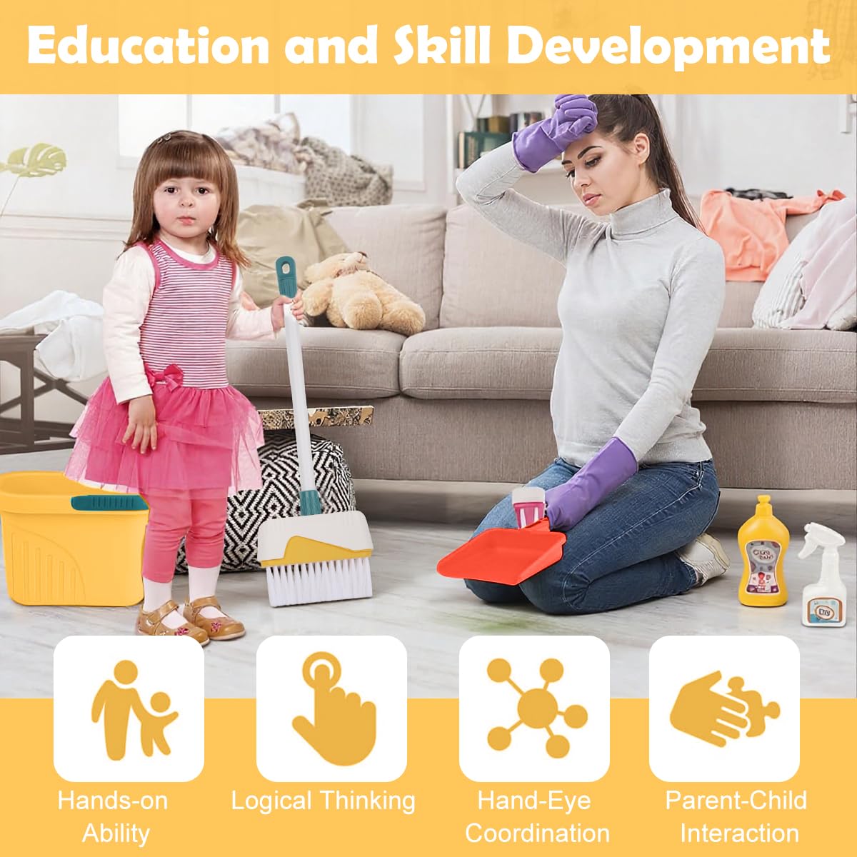 PATPAT Kids Cleaning Tool Set for Pretend Play with 12 Pieces | Educational Toy Kit
