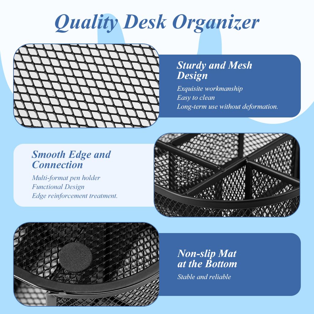 ZIBUYU® Desk Organizer, Pencil Holder for Desk, Mesh Office Desk Accessories with 8 Compartments and 1 Drawer Stationery