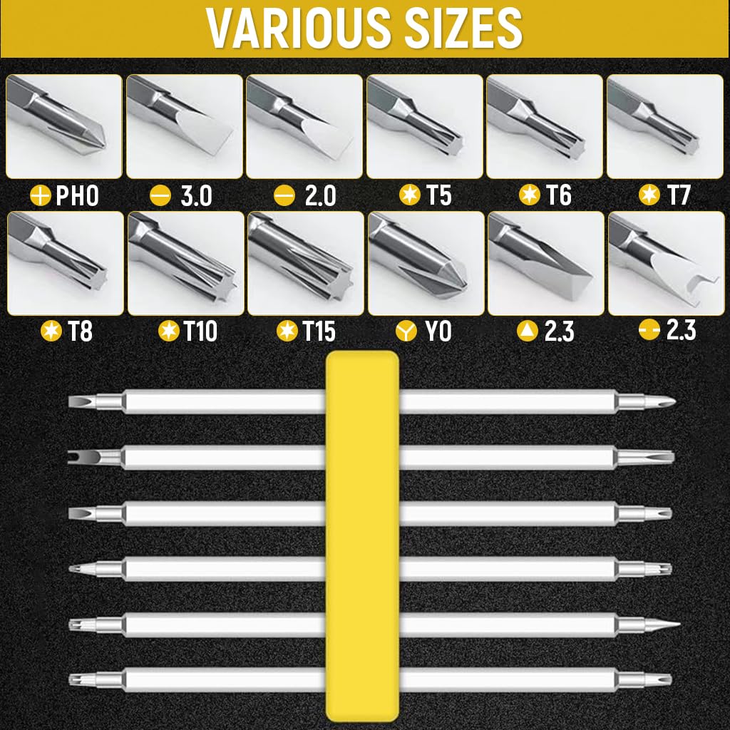 Serplex Mini Screwdrivers Set for Electronics Repair with 12-in-1 Dual End Bits and Alloy Steel Handle | Compact Portable Tool Kit