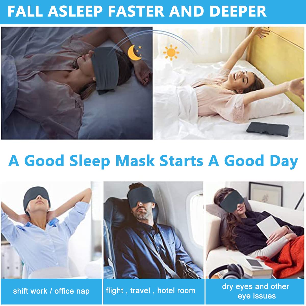 HANNEA Eye Mask for Sleep with Adjustable Velcro Fit and Curved Nose Design | Soft Black Eyeshade