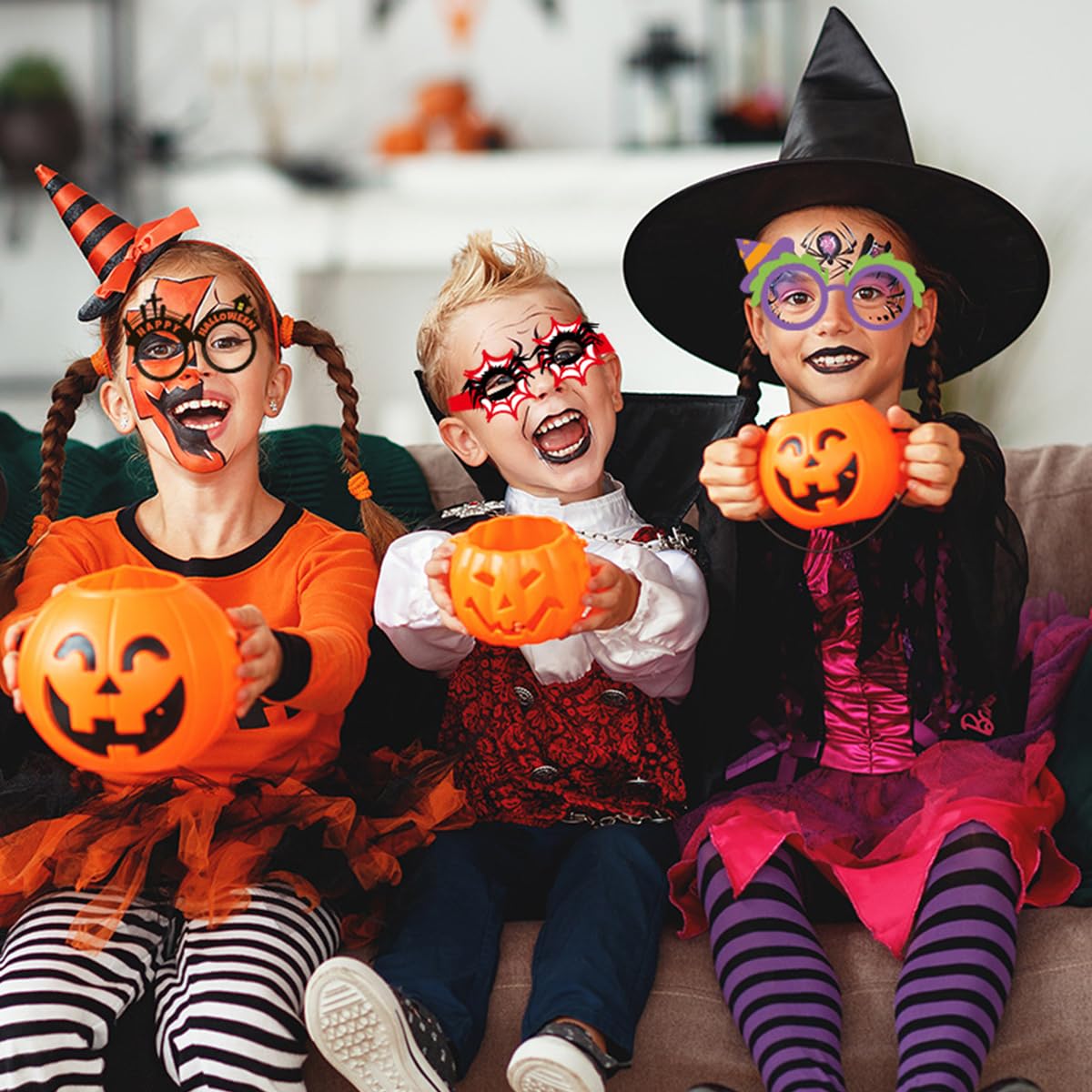 PATPAT Halloween Paper Eyeglasses for Party Dress Up with 12 Designs of Cobwebs Pumpkin and Spider | Fun Card Paper Glasses for Kids and Adults