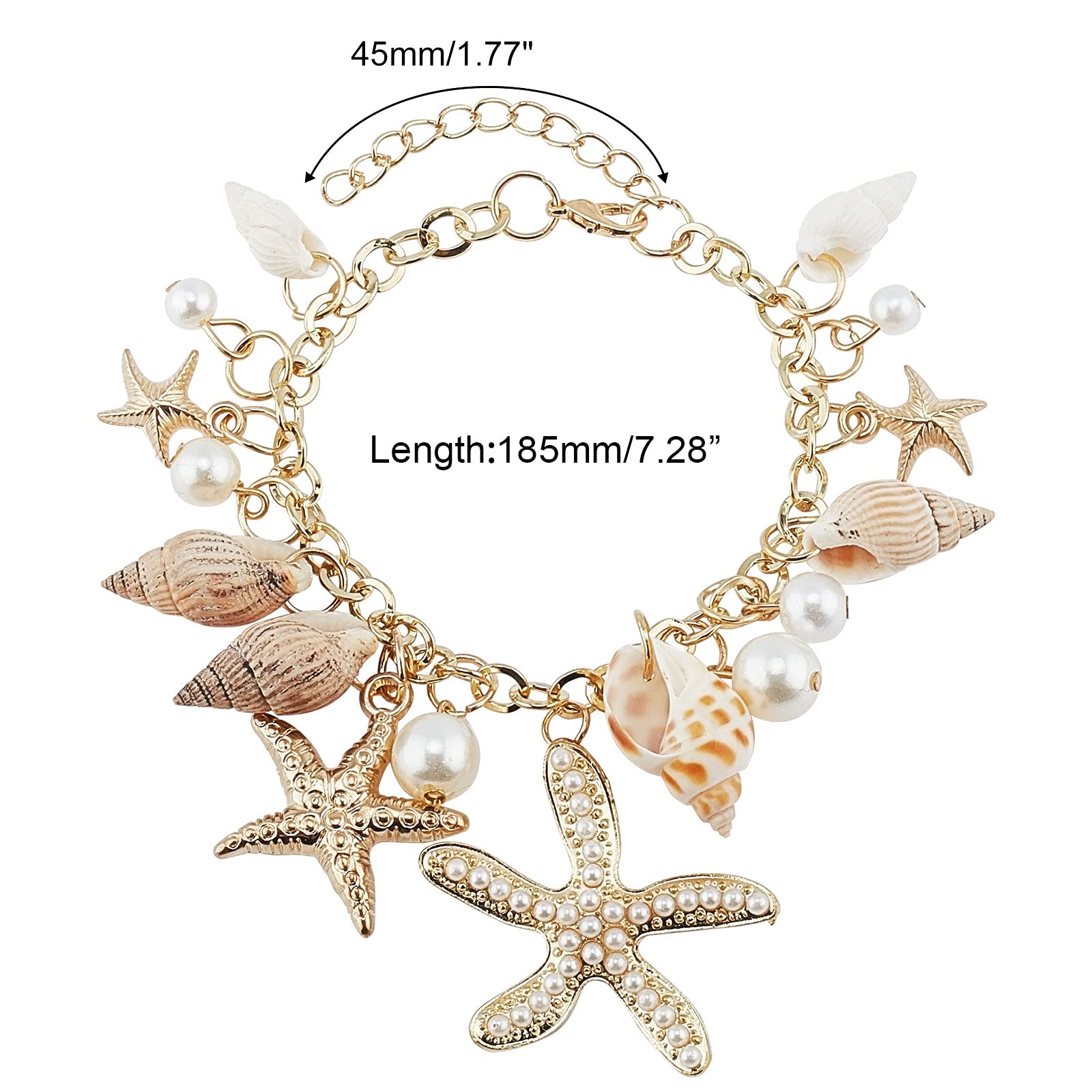 Zibuyu Boho Seashell Bracelet Set for Beach Parties with 20cm Chain & Pearl Charms | Gift for Women