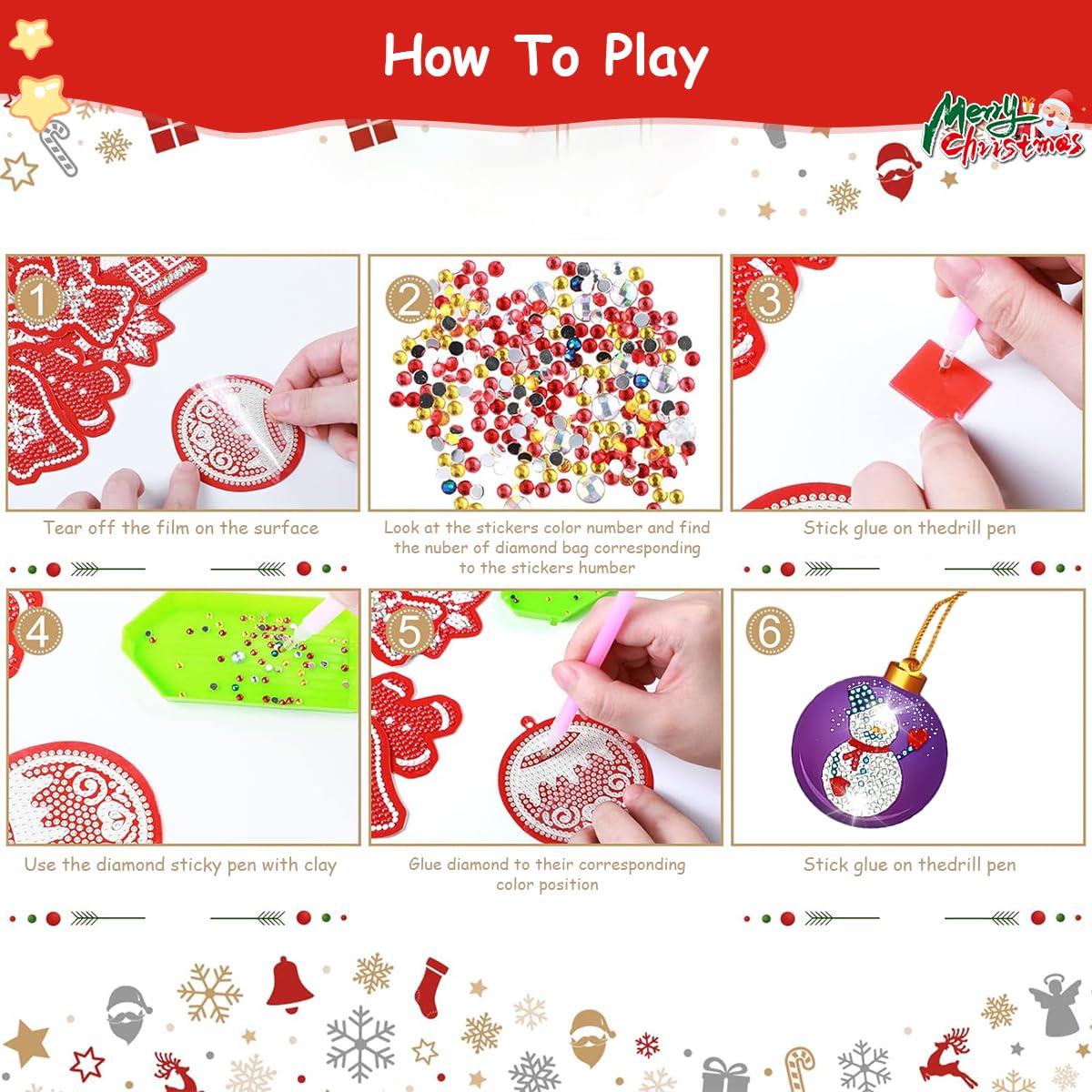 HASTHIP® 10Pcs DIY Diamond Painting Christmas Tree Ornament Sparkling Hanging Christmas Tree Pendant Christmas Gift Box Charms Decoration DIY Diamond Painting Kit with Tools DIY Home Decor Kit