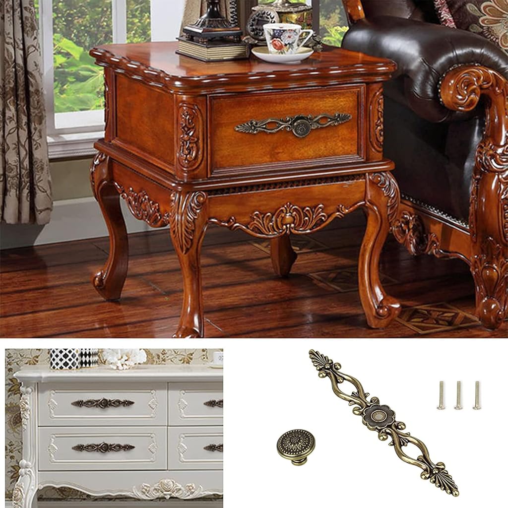 HASTHIP® 6Pcs Traditional Antique Brass Cabinet Drawer Door Pull Handle, 191mm, Zinc Alloy, Vintage Wardrobe Cupboard Hardware, Smooth Finish, For Kitchen, Bedroom, Bathroom, Includes Screw