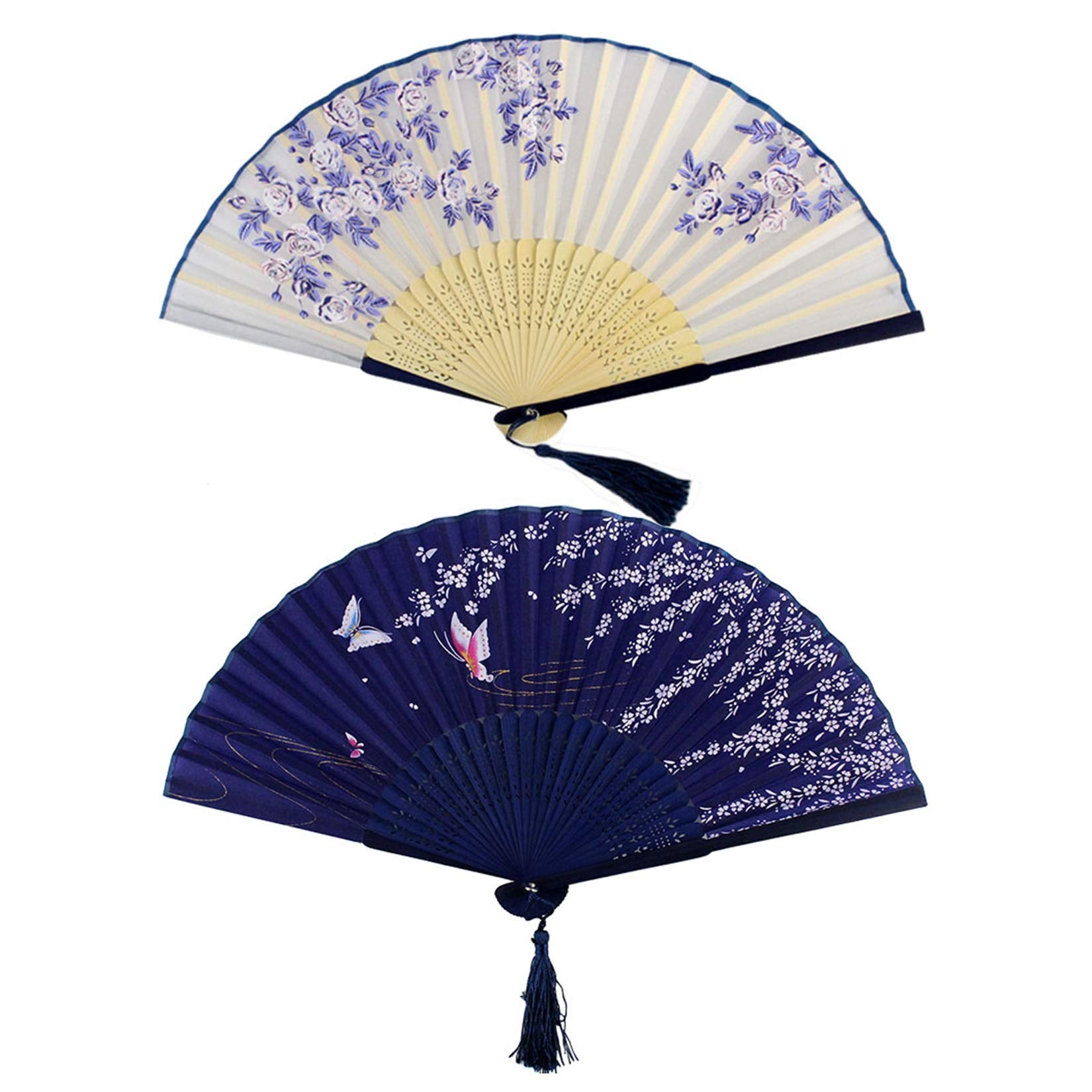 Zibuyu Handheld Fans for Dancing with Silk Folding Design and Bamboo Frame Style