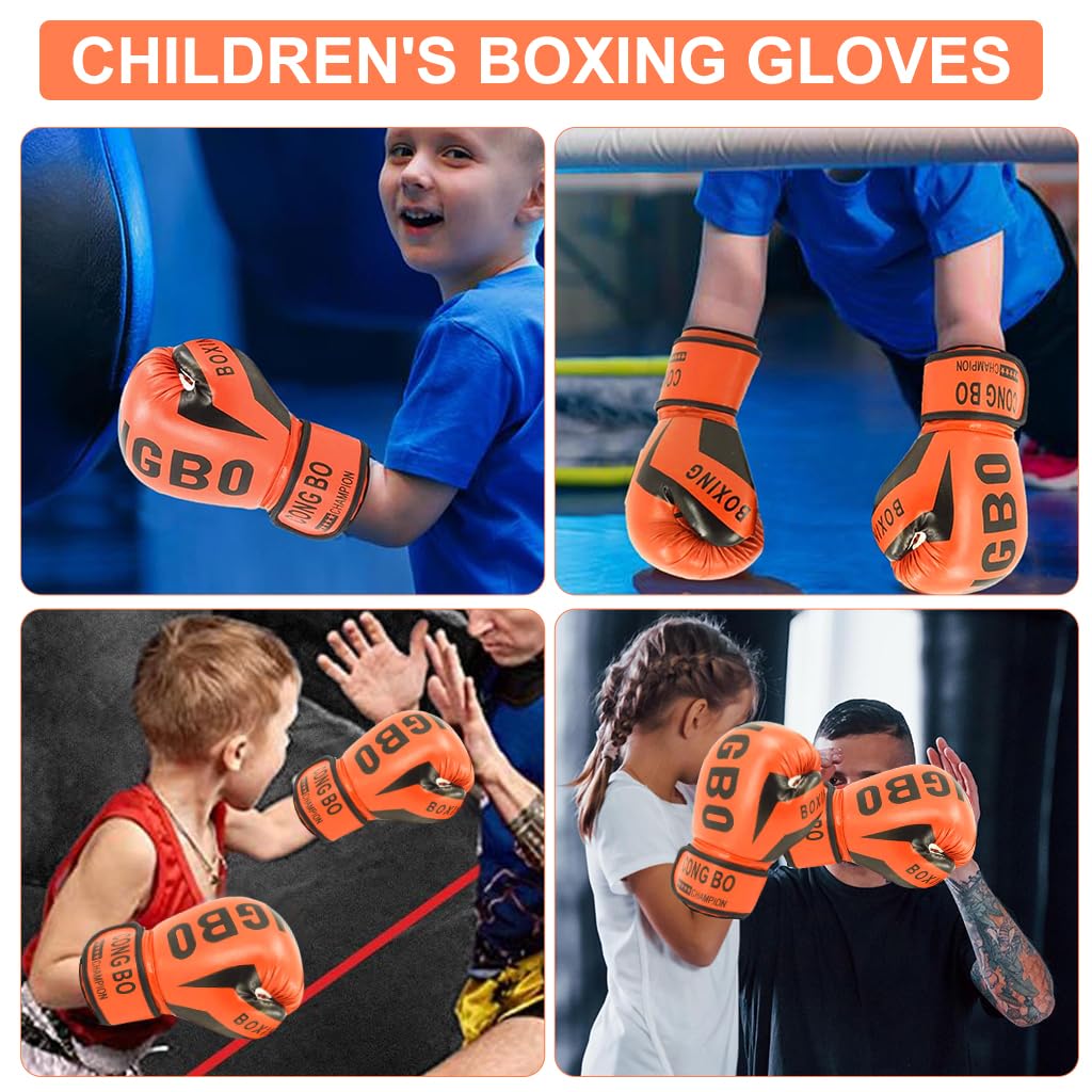 Proberos Kids Boxing Gloves for Training with Hook and Loop Wrist Strap 6 oz | Orange