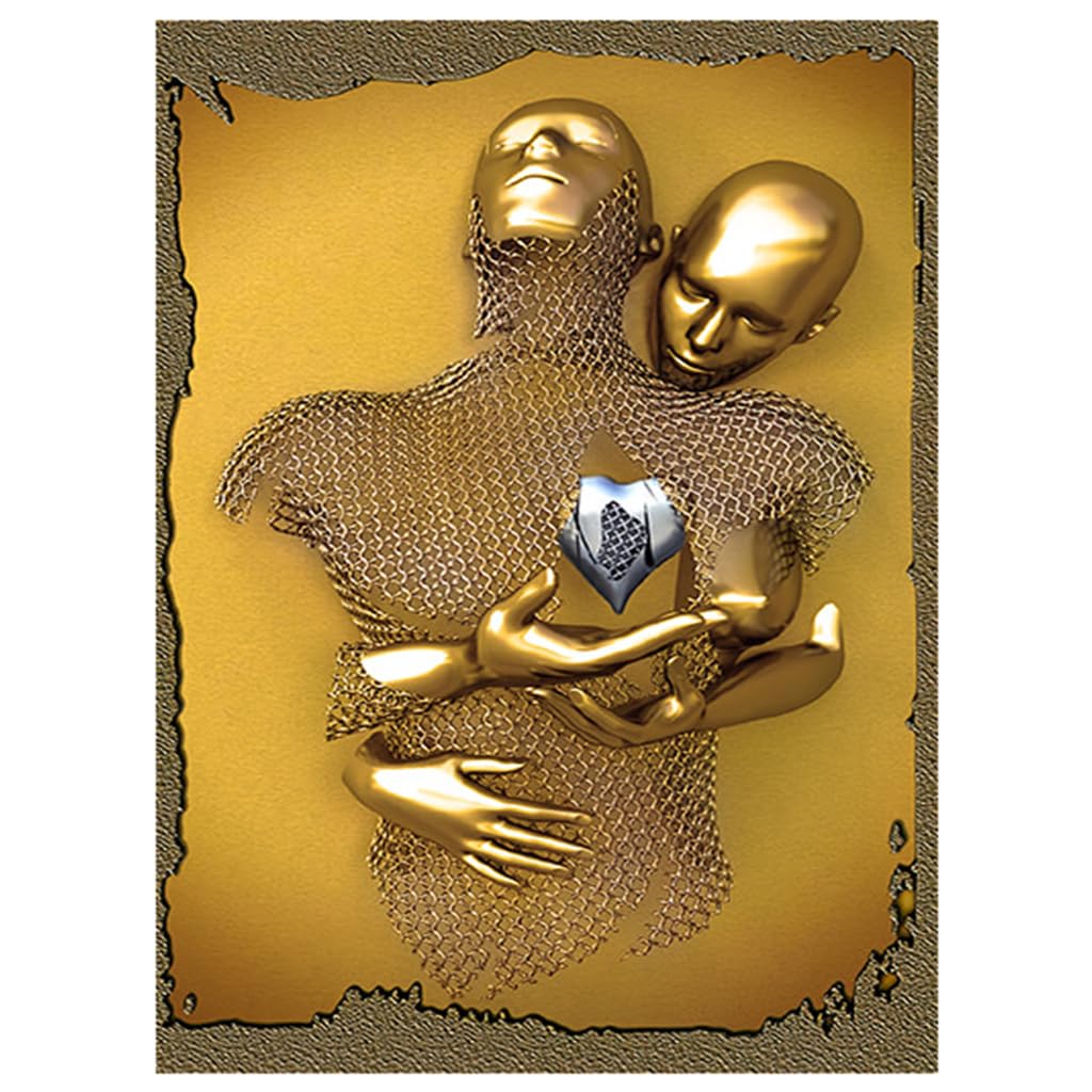 HASTHIP® 3D Painting Metal Figure Statue Art Couple Love Heart Kiss Pictures Wall Art Canvas Print Poster Drawing Decor for Home Living Room Bedroom Office - Without Frame (30x40cm) Heart