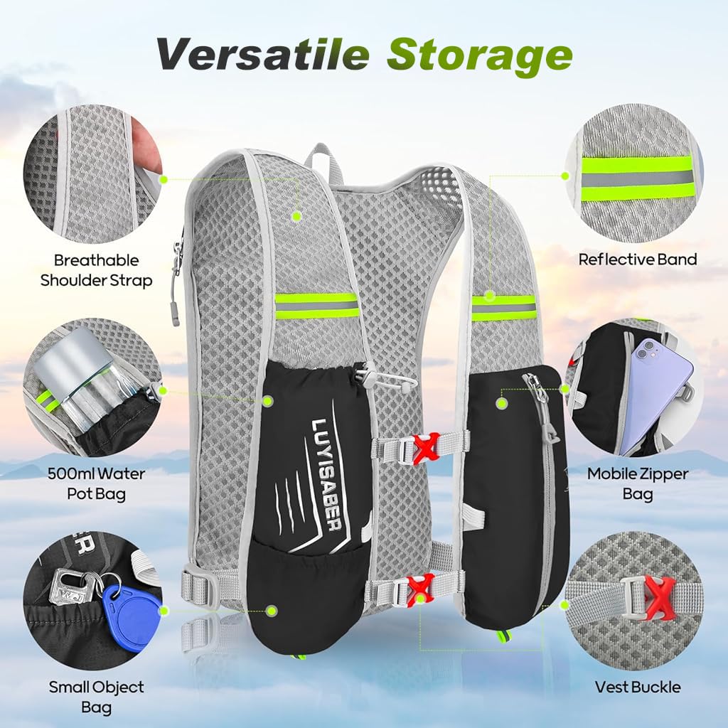 Proberos Hydration Vest for Running and Cycling with Reflective Strips & Breathable Mesh | Lightweight Nylon Backpack for Marathon Training