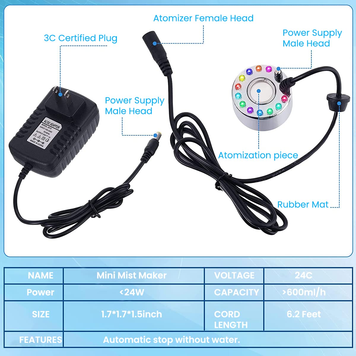 ZIBUYU Mist Maker for Aquarium with RGB LED Lighting and Auto Misting | Smoke Machine for Halloween Decor