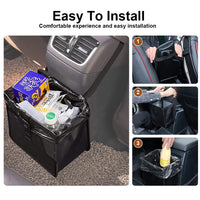 STHIRA® Car Trash Can, Trash Bin Hanging Organizer with Adjustable Hanging Strap, Collapsible Multi-purpose Garbage Bag, Auto BackSeat Waterproof Hanging Bag Waste Container Can (9.05"x5.51"x9.05")