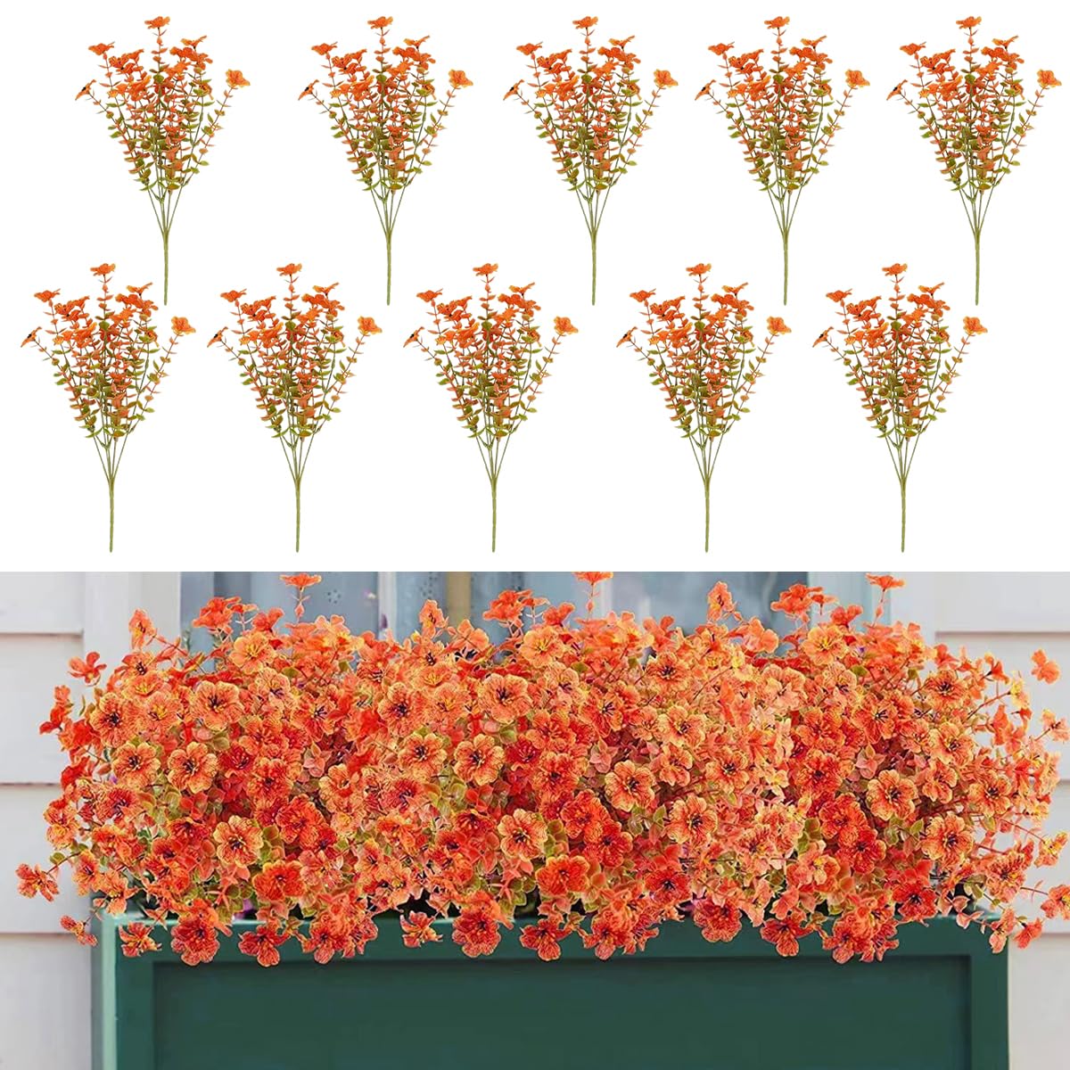 Supvox® 10Pcs Artifical Flower Fall Home Decor Desk Decorative Flower 15.4inches Orange Flowers Bundles Balcony Flower Decor Dining Table Flower Decor Desk Decor Vase Fake Flowers