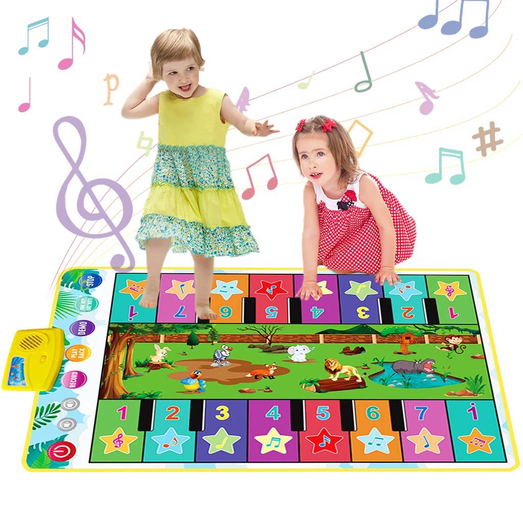 PATPAT  Musical Mat for Kids, 36'' x 24'' Dual-Row Keyboard Floor Piano Mat with 16 Keys & 8 Instrument Sounds, Musical Mat Early Educational Toys Gifts for 2/3/4/5/6 Year Old Boys Girls