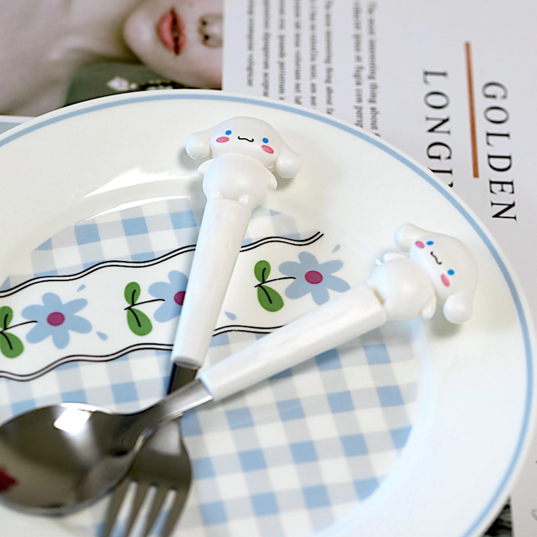 Supvox Spoon Fork Combo Set 6PCS for Kids Lunch Box with Cinnamoroll Design | 7.87 in