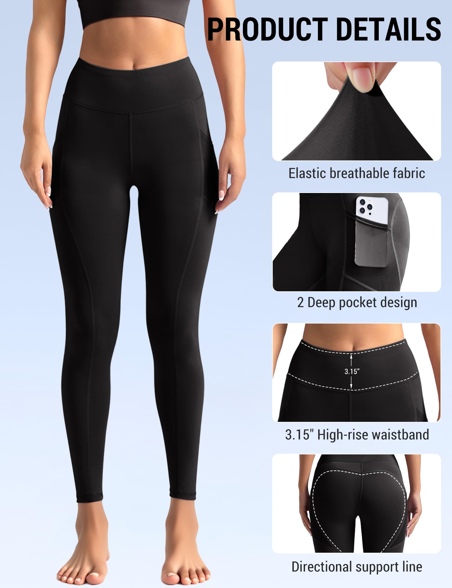 Venzina Yoga Pants for Women with Mesh Panels and Side Pockets featuring 82.5% Polyester Fabric | Black Workout Leggings