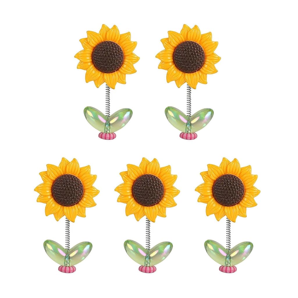 STHIRA® 5Pcs Mini Sunflower Car Decoration 2.36 inches Swing Sun Flower Desk Decoration Self Adhesive Removable Resin Sun Flower Decoration for Car, Desk
