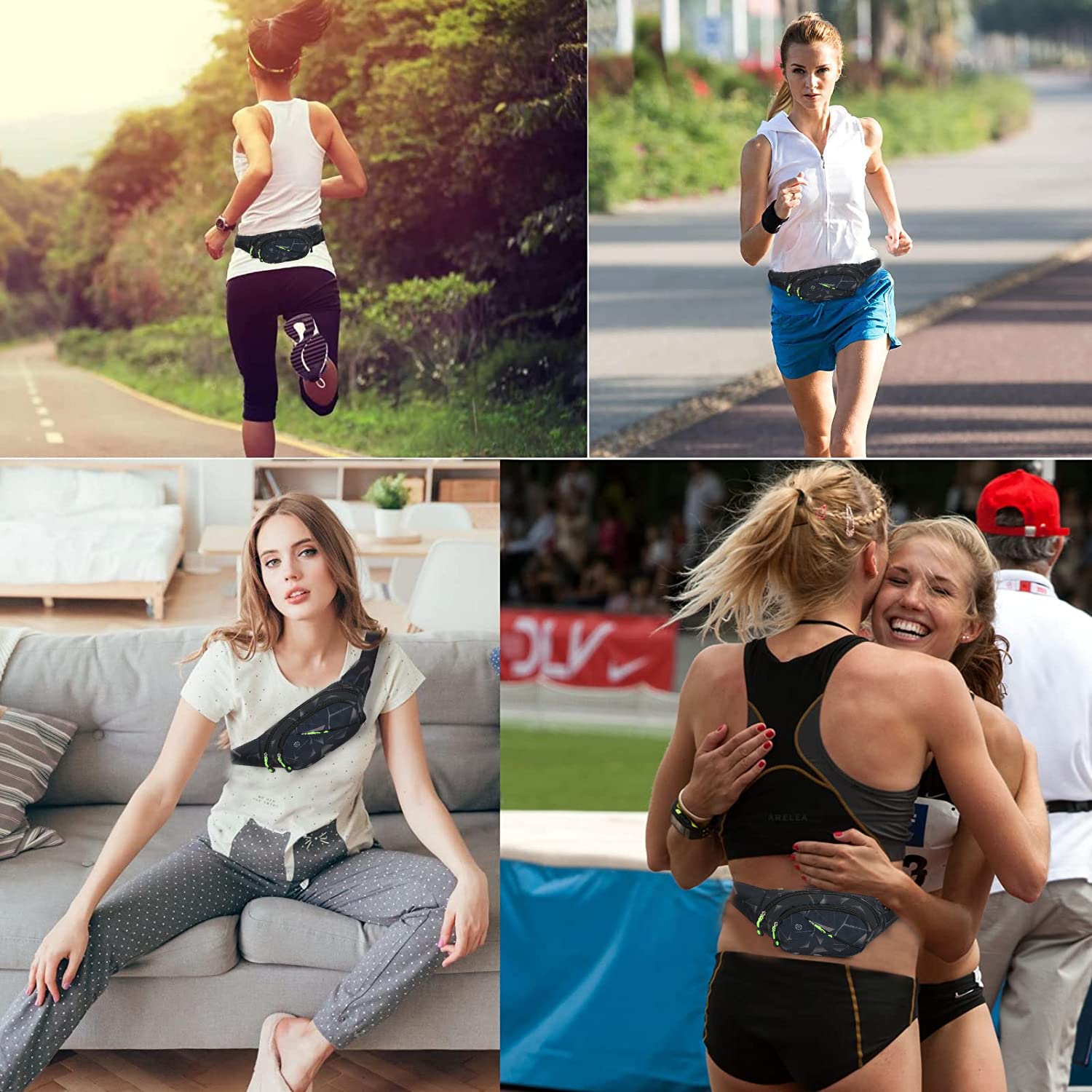 Optifit Waist Bag for Travel and Running with 4 Zippered Pockets and Adjustable Strap | Waterproof Nylon Fanny Pack