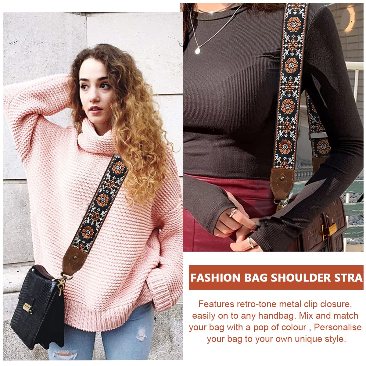 PALAY Retro Jacquard Embroidery Wide Shoulder Strap for Handbag and Travel Bag featuring Adjustable 29.5–53.14 in Length | Polyester Material with Metal Buckle