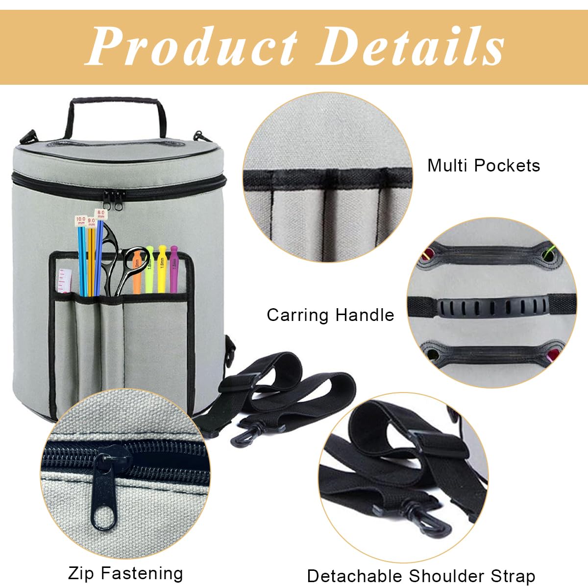 HASTHIP Crochet Bag Organizer for Knitting and DIY Crafts with 30x27cm Canvas Design | Tangle-Free Yarn Holes