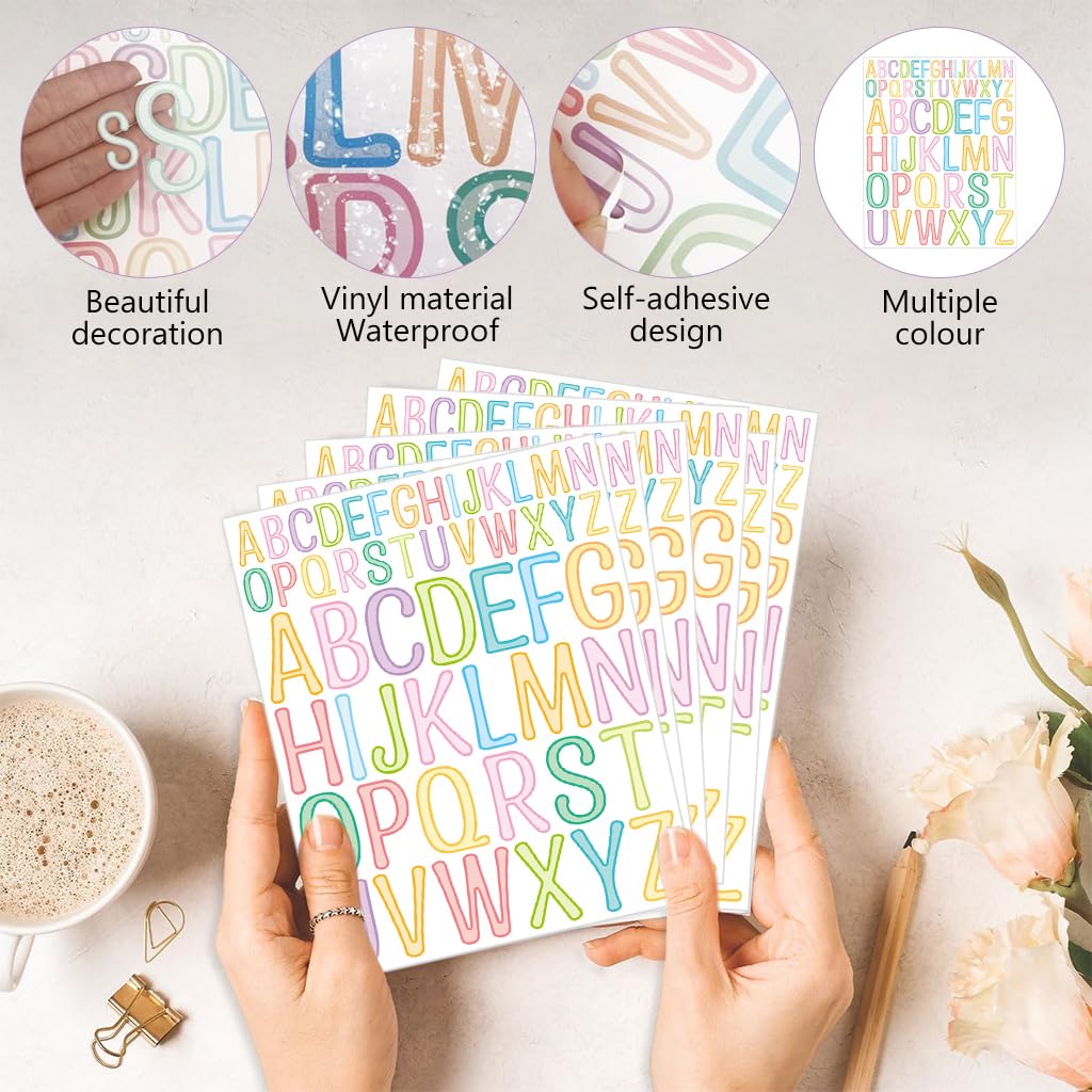 HASTHIP® 10 Sheets Letter Stickers 2 inches /1Inch Color Alphabet Stickers Multicolor Alphabet Stickers for Bulletin Board DIY Crafts Art Making, Scrapbook Pages, Greeting Cards