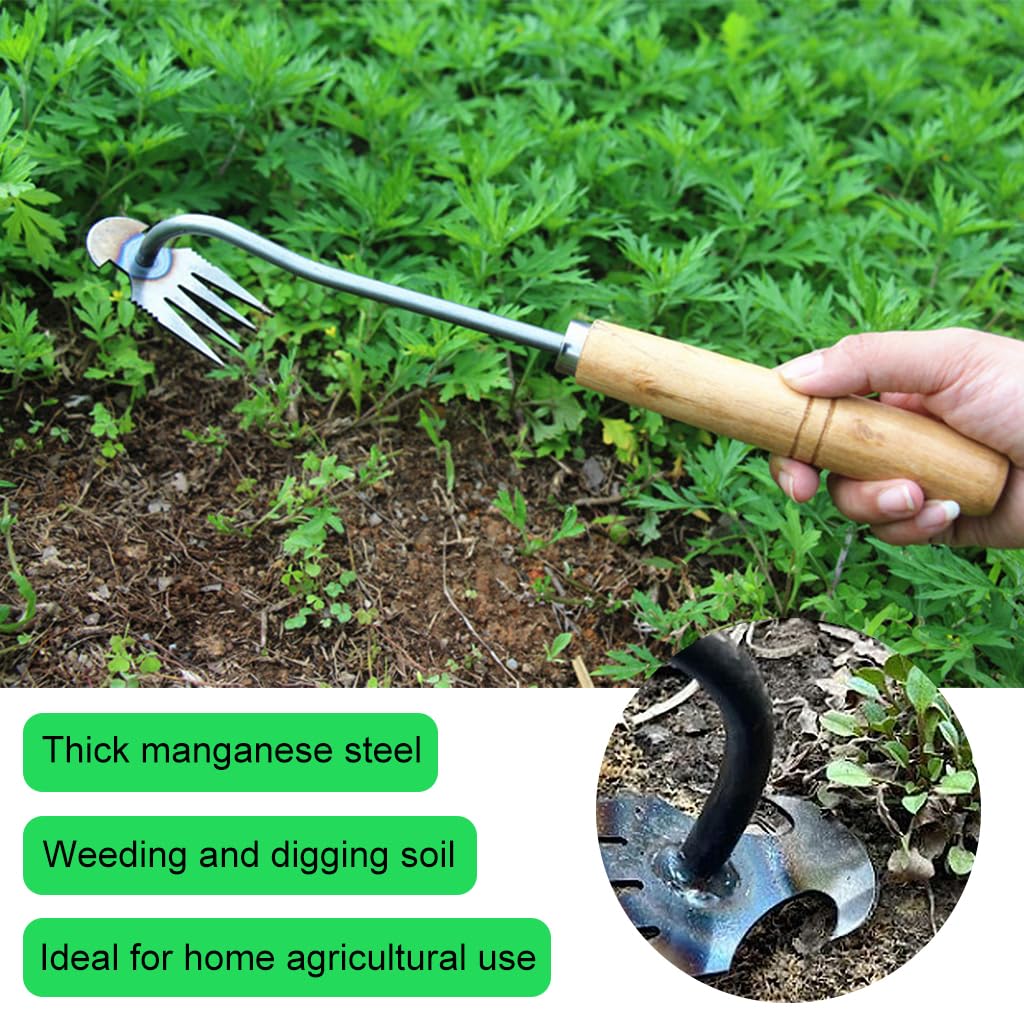 HASTHIP Weeder Hand Tool for Garden and Lawn with 4 Claws Steel Head 14.1 in | 2PCS Set